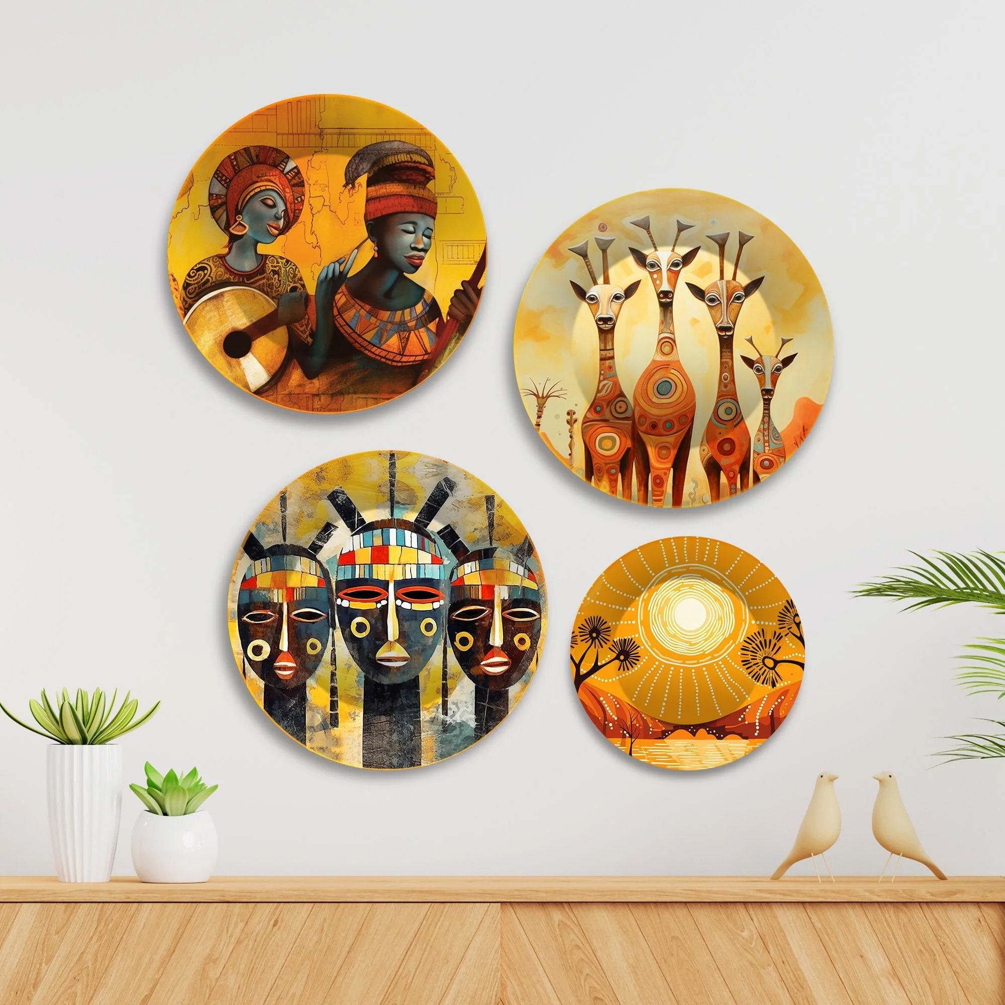 African Abstract Art Premium Wall Plates Painting Set of Four - Image 3