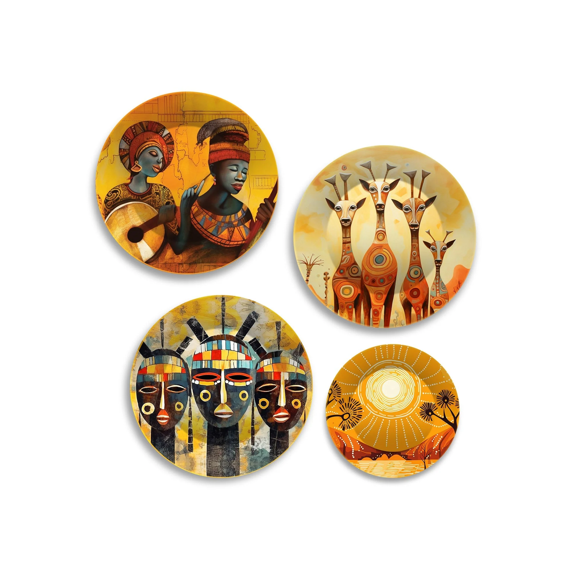 African Abstract Art Premium Wall Plates Painting Set of Four - Image 4