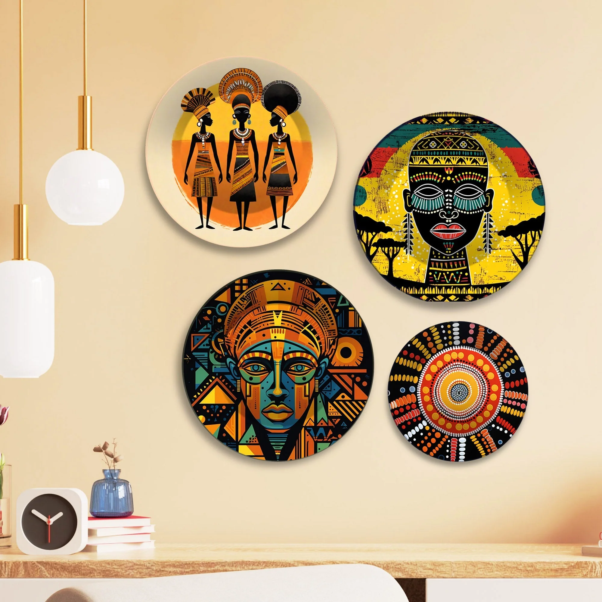 African Culture Premium Wall Plates Painting Set of Four - Image 2