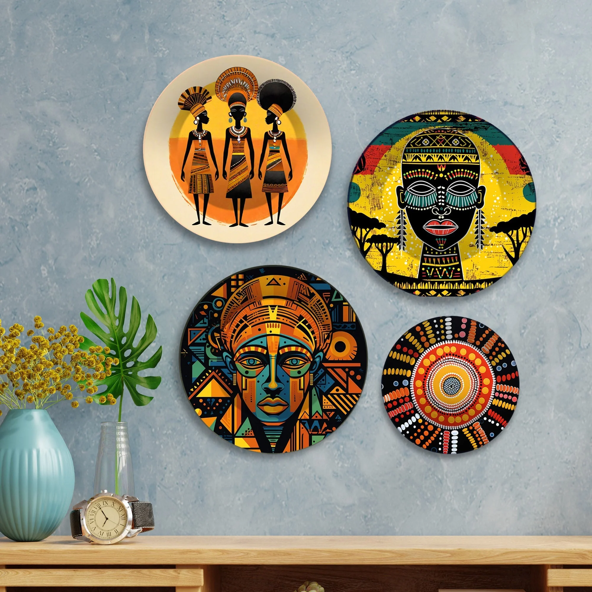 African Culture Premium Wall Plates Painting Set of Four - Image 3