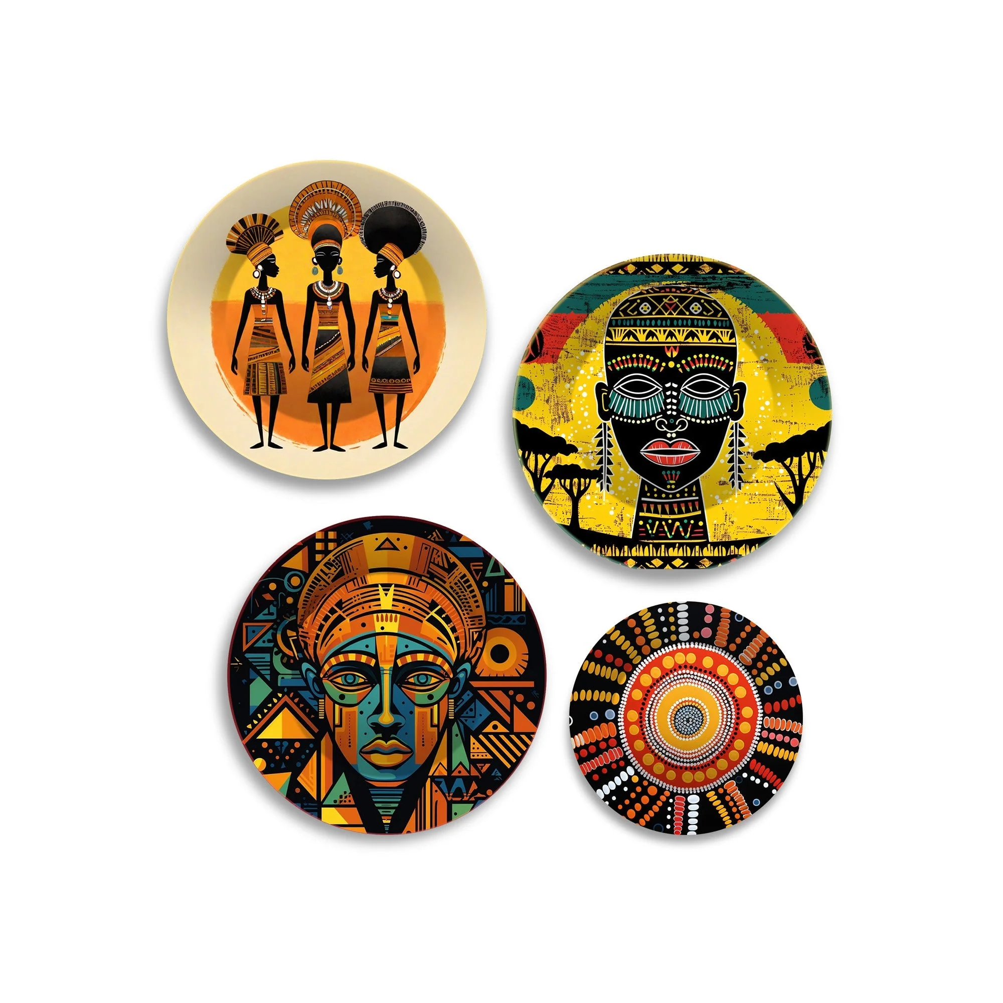 African Culture Premium Wall Plates Painting Set of Four - Image 4