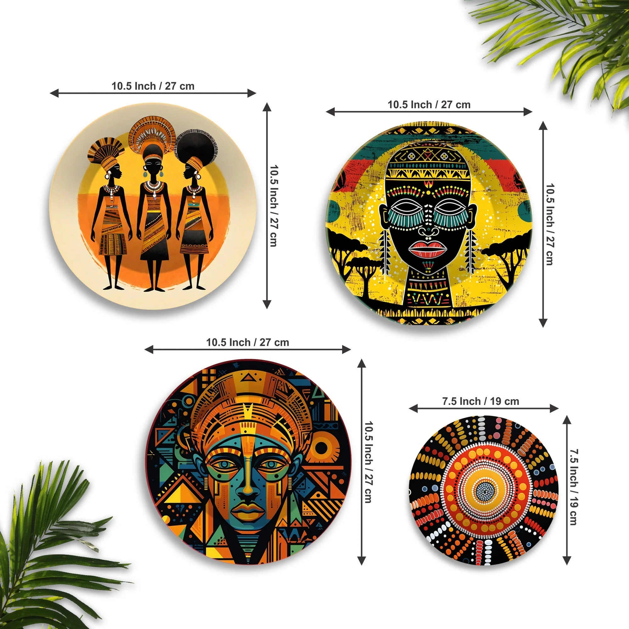 African Culture Premium Wall Plates Painting Set of Four - Image 6