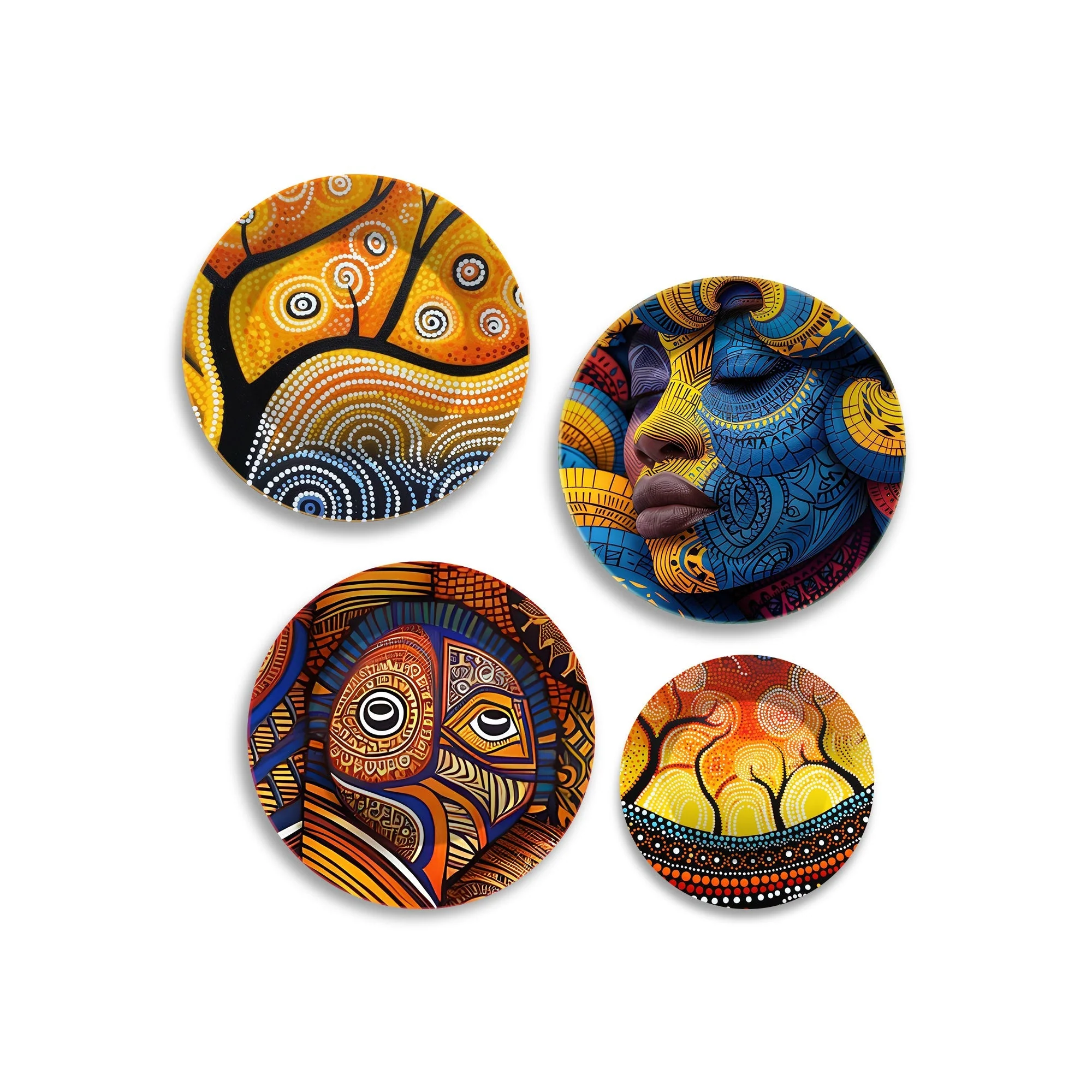 African Tribal Art Premium Wall Plates Painting Set of Four - Image 4