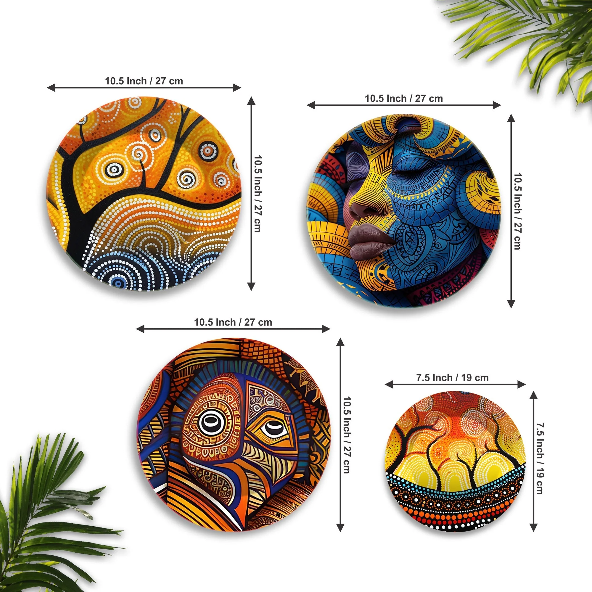 African Tribal Art Premium Wall Plates Painting Set of Four - Image 6