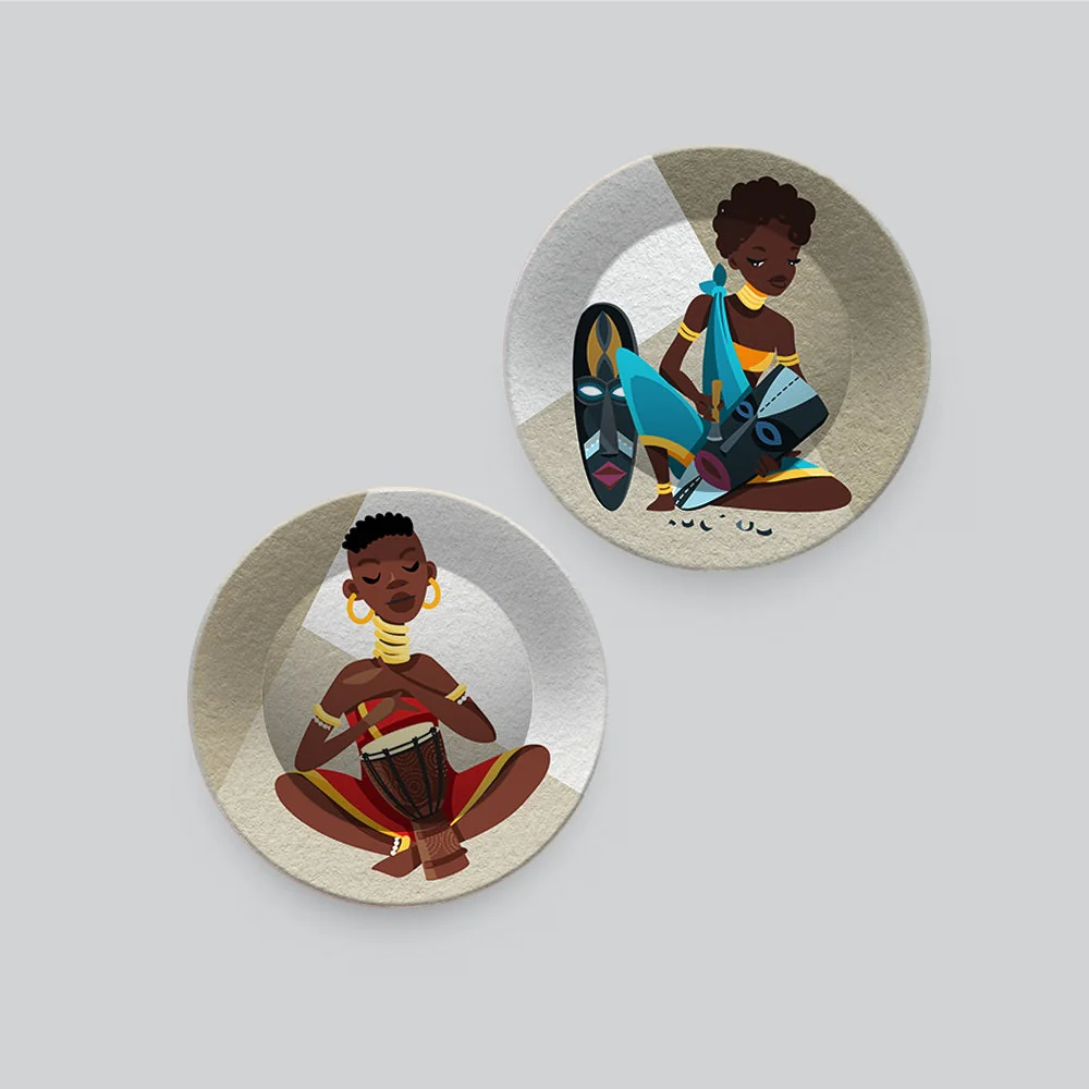 African Tribal Art Wall Hanging Plates Set of Two - Image 2