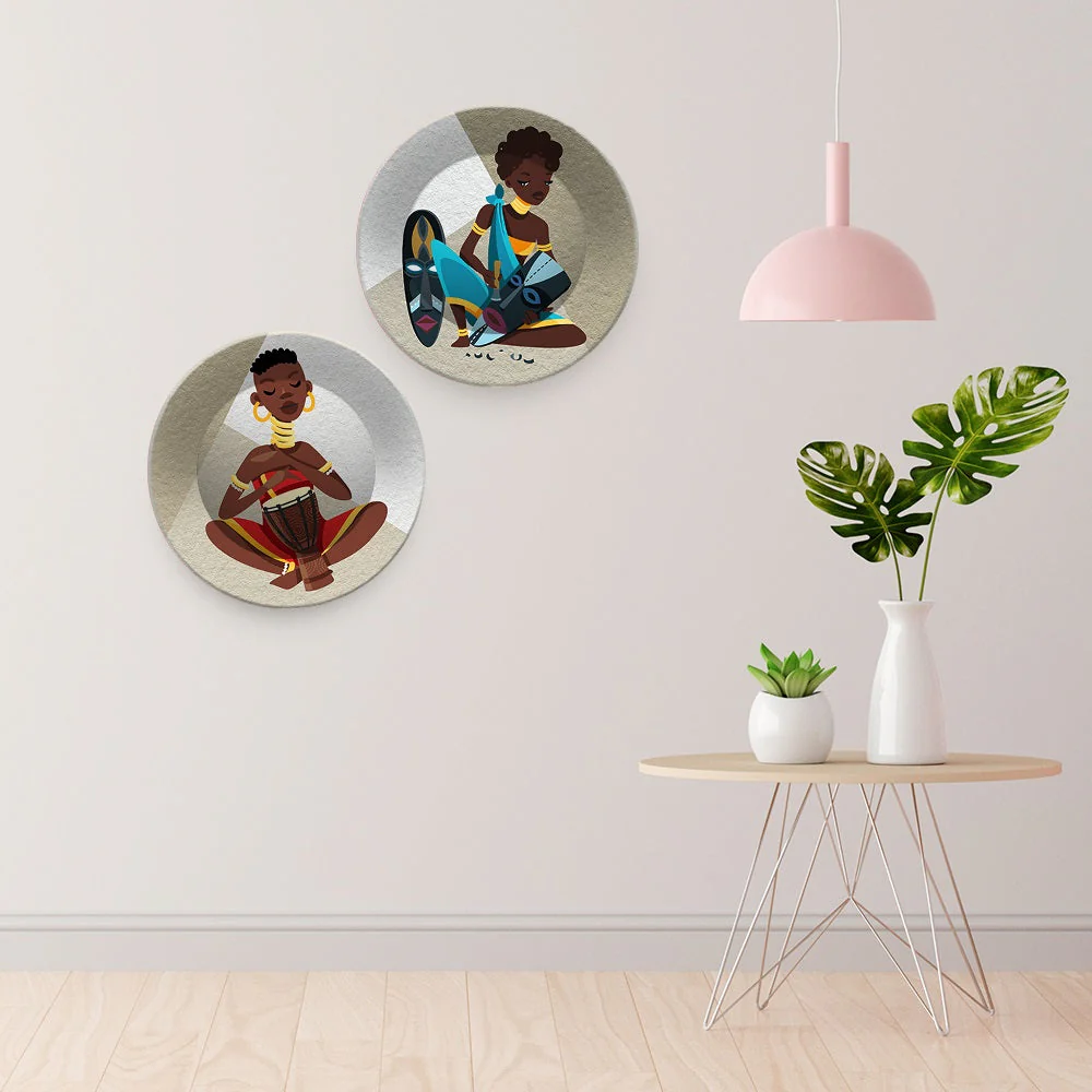African Tribal Art Wall Hanging Plates Set of Two - Image 3