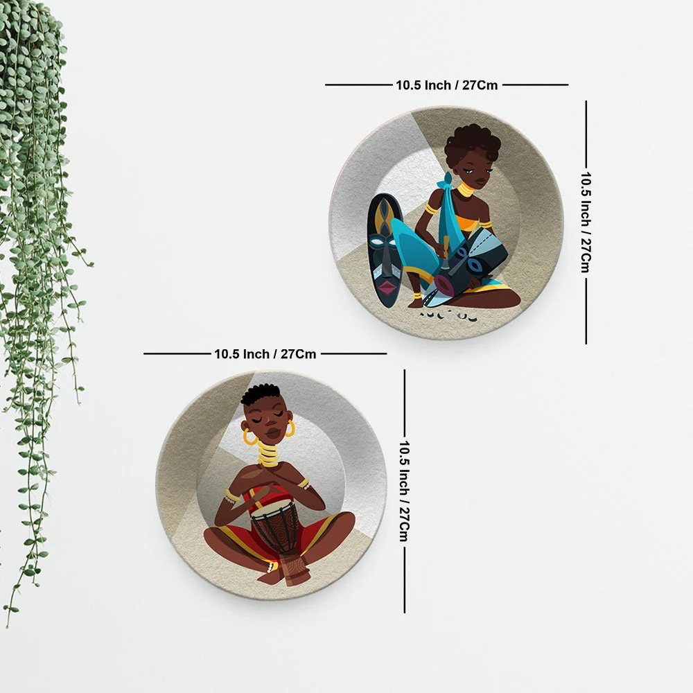 African Tribal Art Wall Hanging Plates Set of Two - Image 5