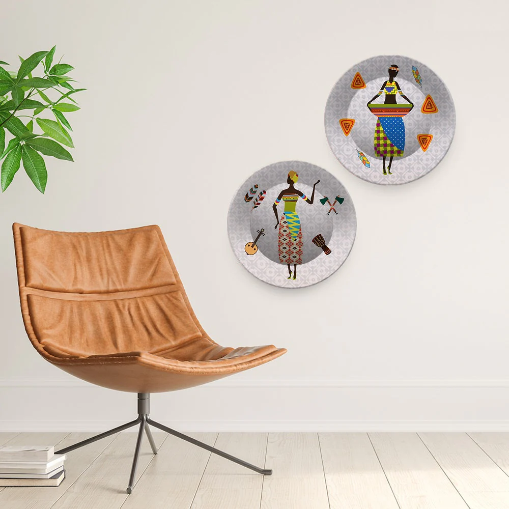 African Warli Art Dance Ceramic Wall Hanging Plates of Two Pieces - Image 2