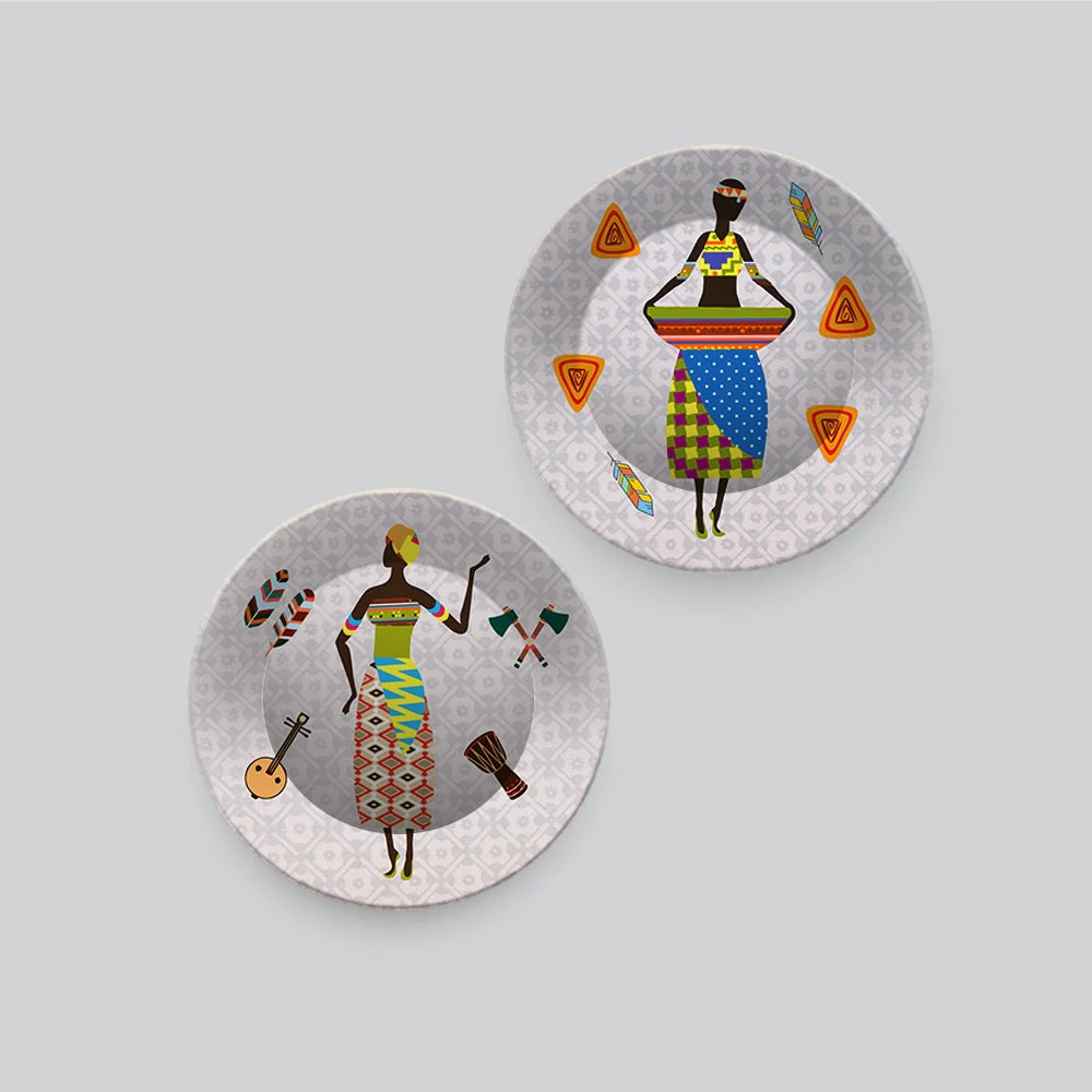 African Warli Art Dance Ceramic Wall Hanging Plates of Two Pieces - Image 4