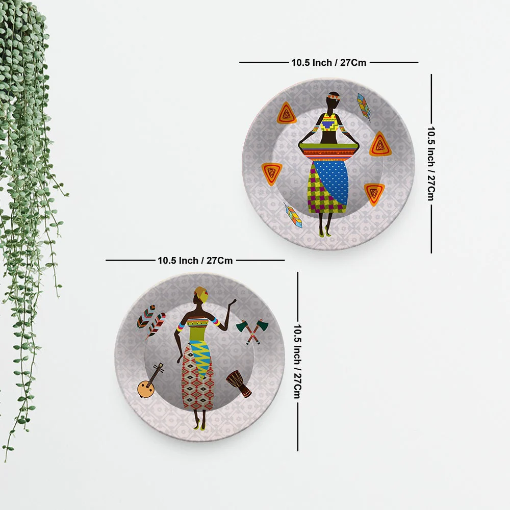 African Warli Art Dance Ceramic Wall Hanging Plates of Two Pieces - Image 7
