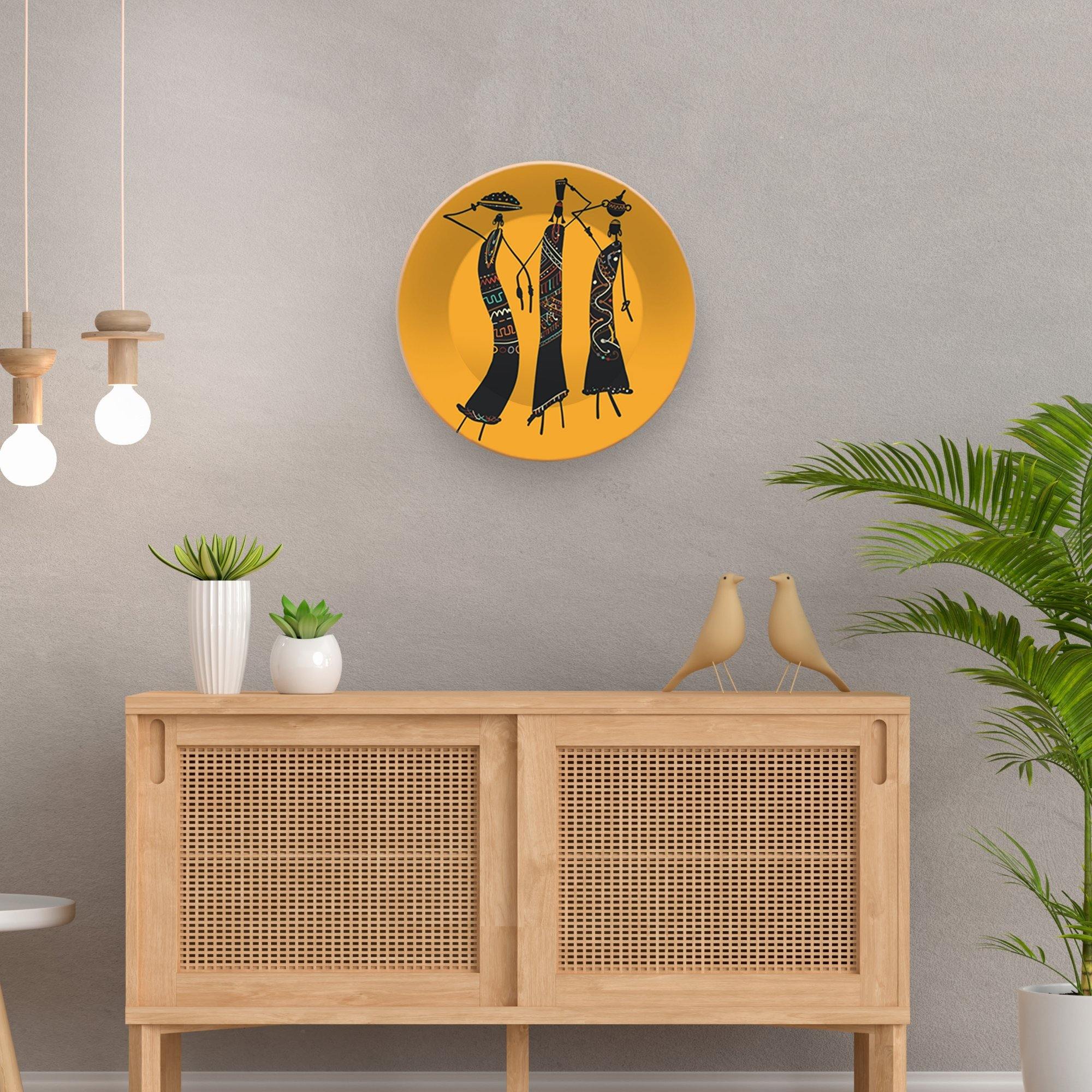 African Warli Art Painting Ceramic Hanging Wall Plate - Image 2