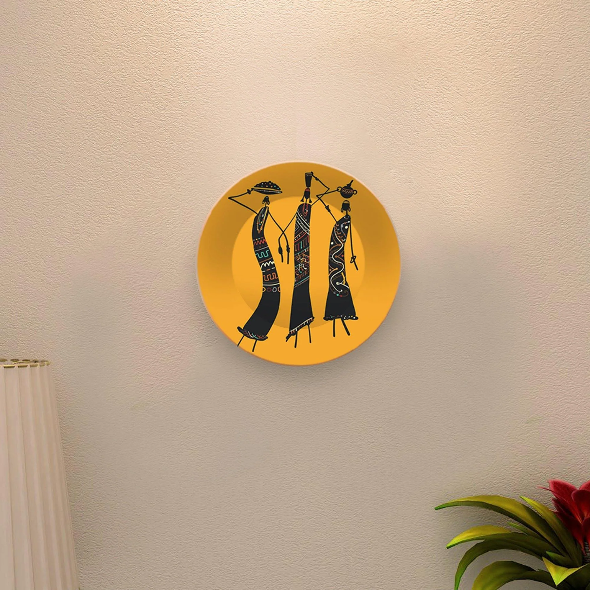 African Warli Art Painting Ceramic Hanging Wall Plate - Image 3