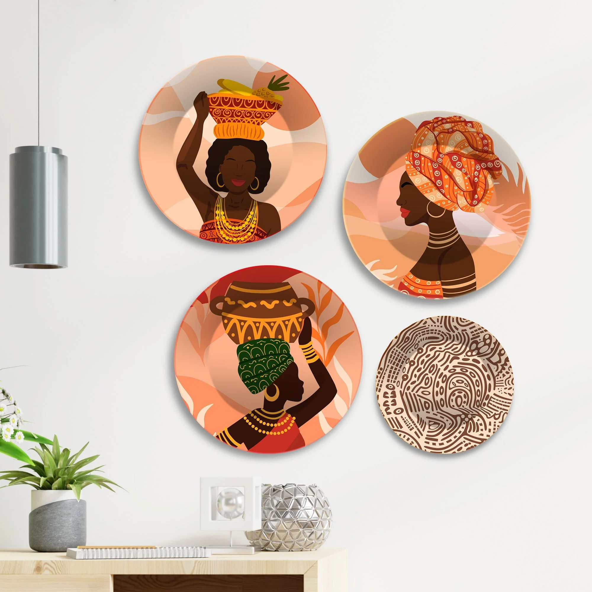 African Women Premium Wall Plates Painting Set of Four - Image 3