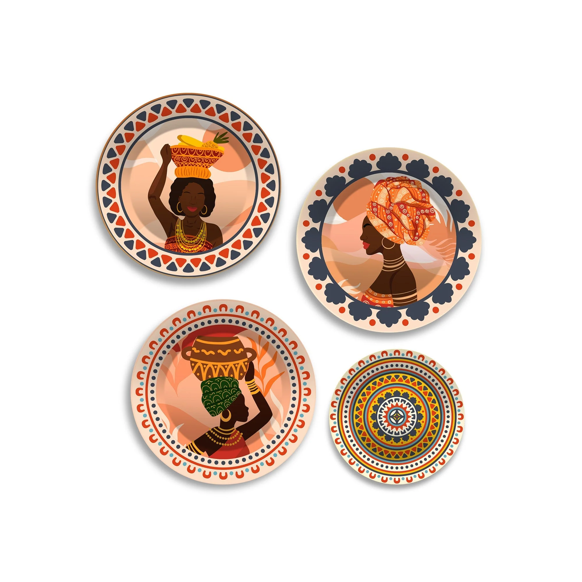 African Women Premium Wall Plates Painting Set of Four - Image 4