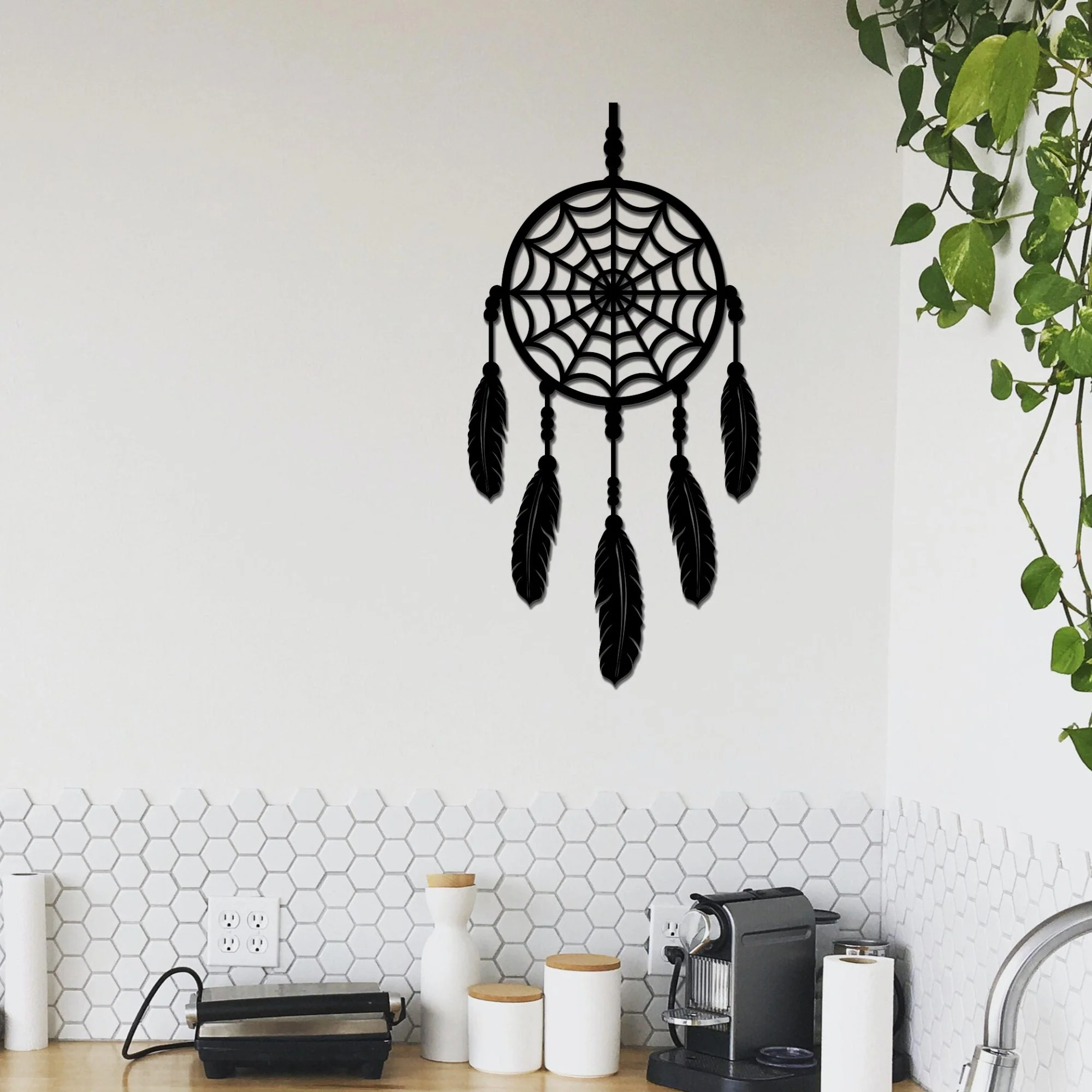 Amazing Dream Catcher with Five Feathers Design Premium Wooden Wall Hanging - Image 2