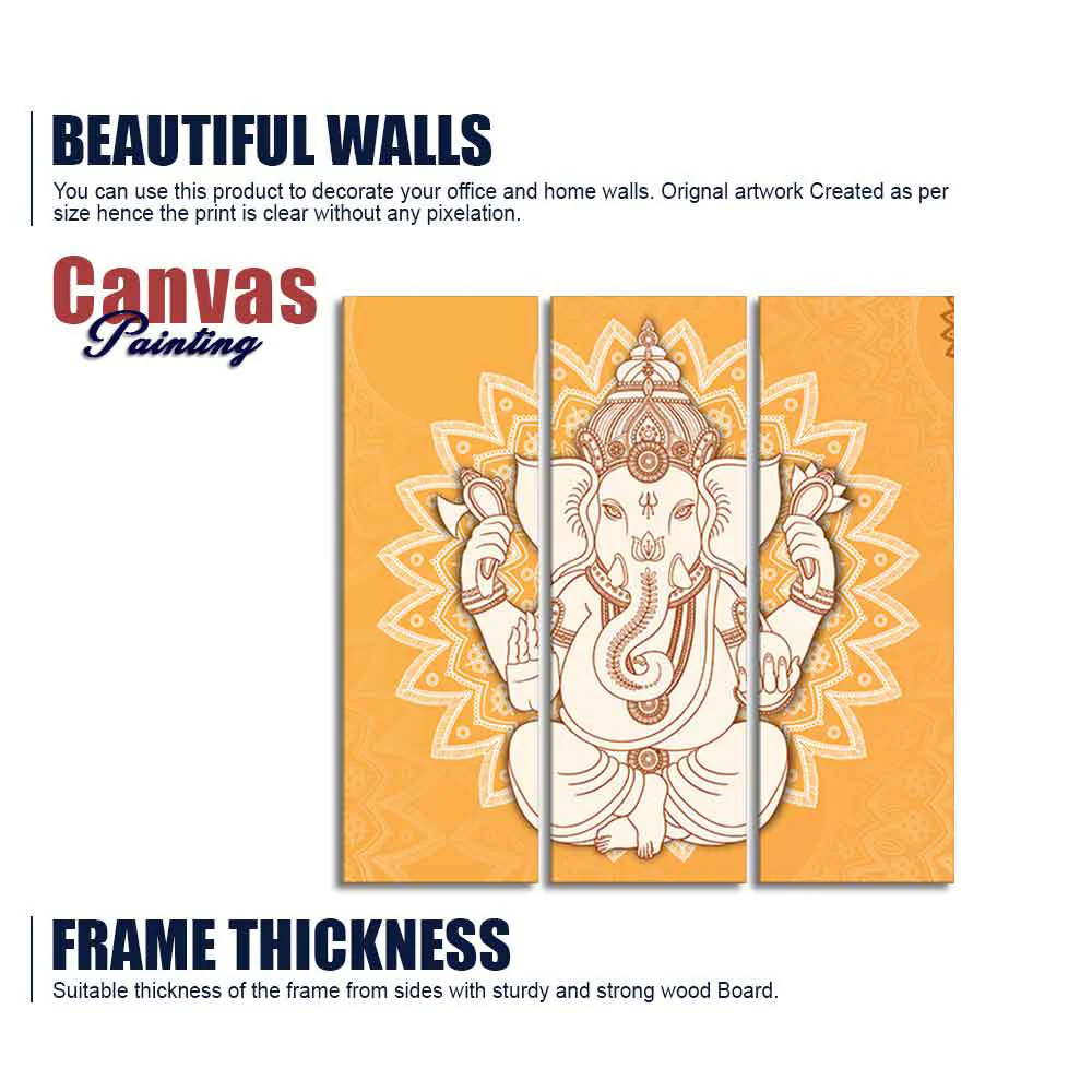 Amazing Lord Ganesha Abstract Art Wall Painting Set of Three - Image 6