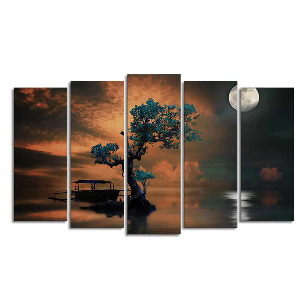 Amazing Tree Under The Moon Premium Wall Painting Set of 5 Pieces - Image 4
