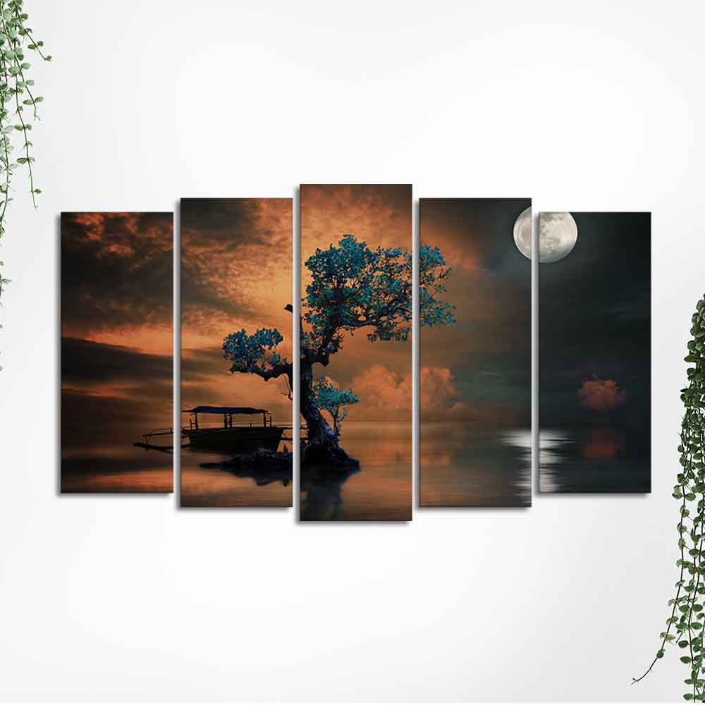 Amazing Tree Under The Moon Premium Wall Painting Set of 5 Pieces - Image 5