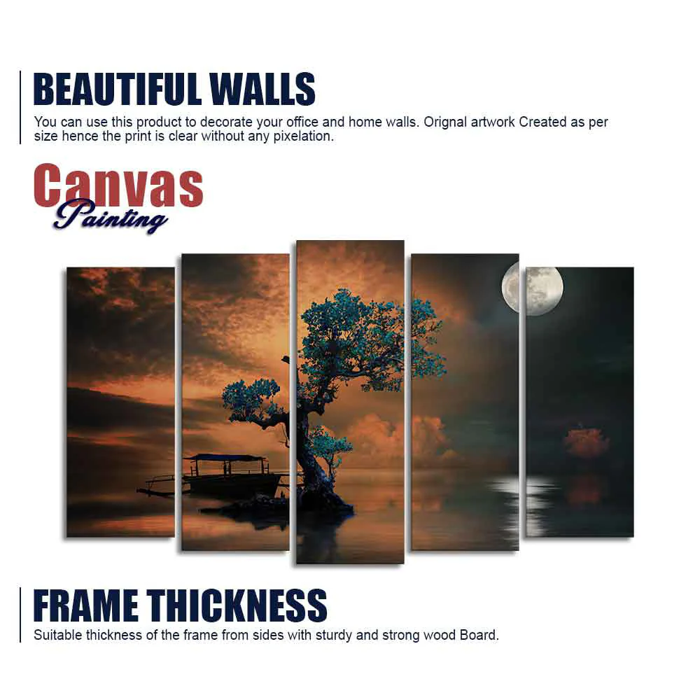 Amazing Tree Under The Moon Premium Wall Painting Set of 5 Pieces - Image 6
