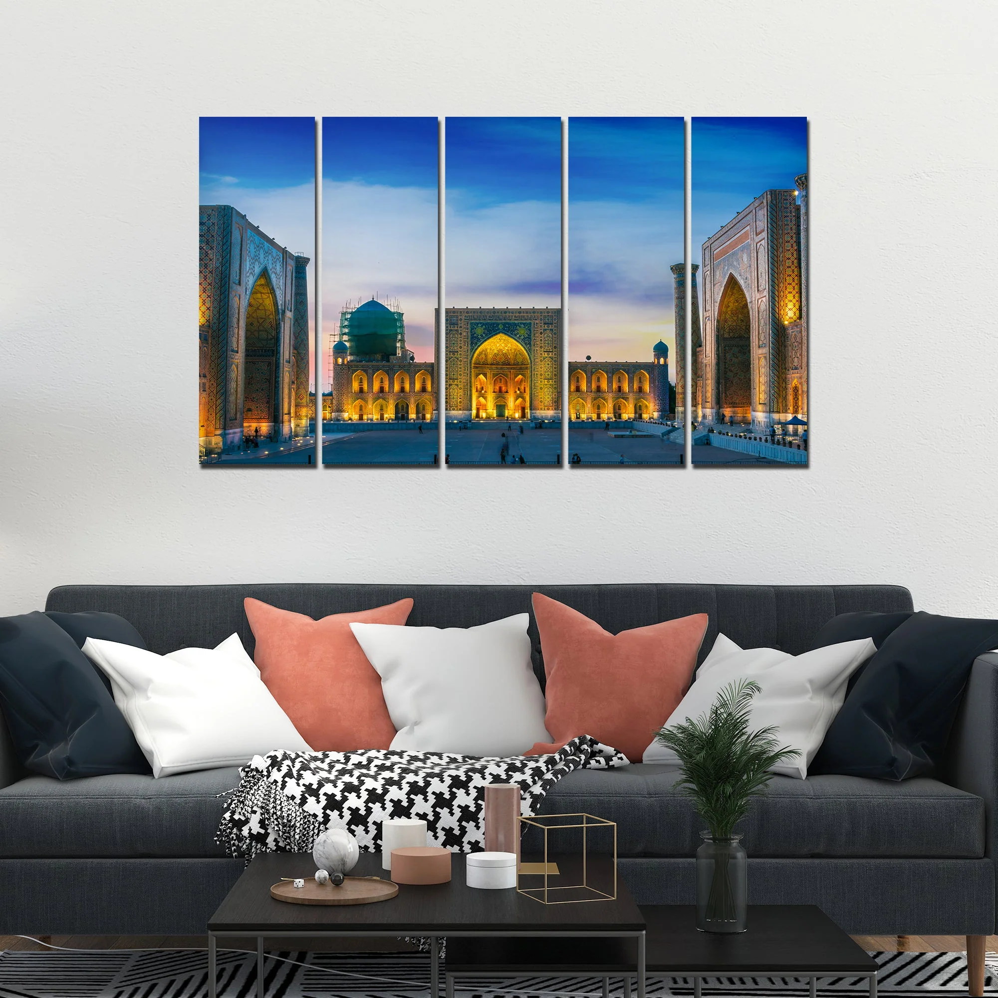 Canvas Islamic Wall Painting of Ancient City Samarkand Set of 5 - Image 3