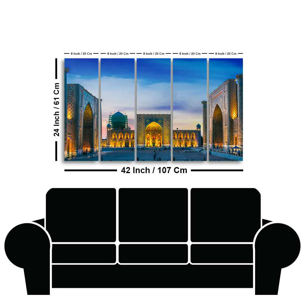 Canvas Islamic Wall Painting of Ancient City Samarkand Set of 5 - Image 6