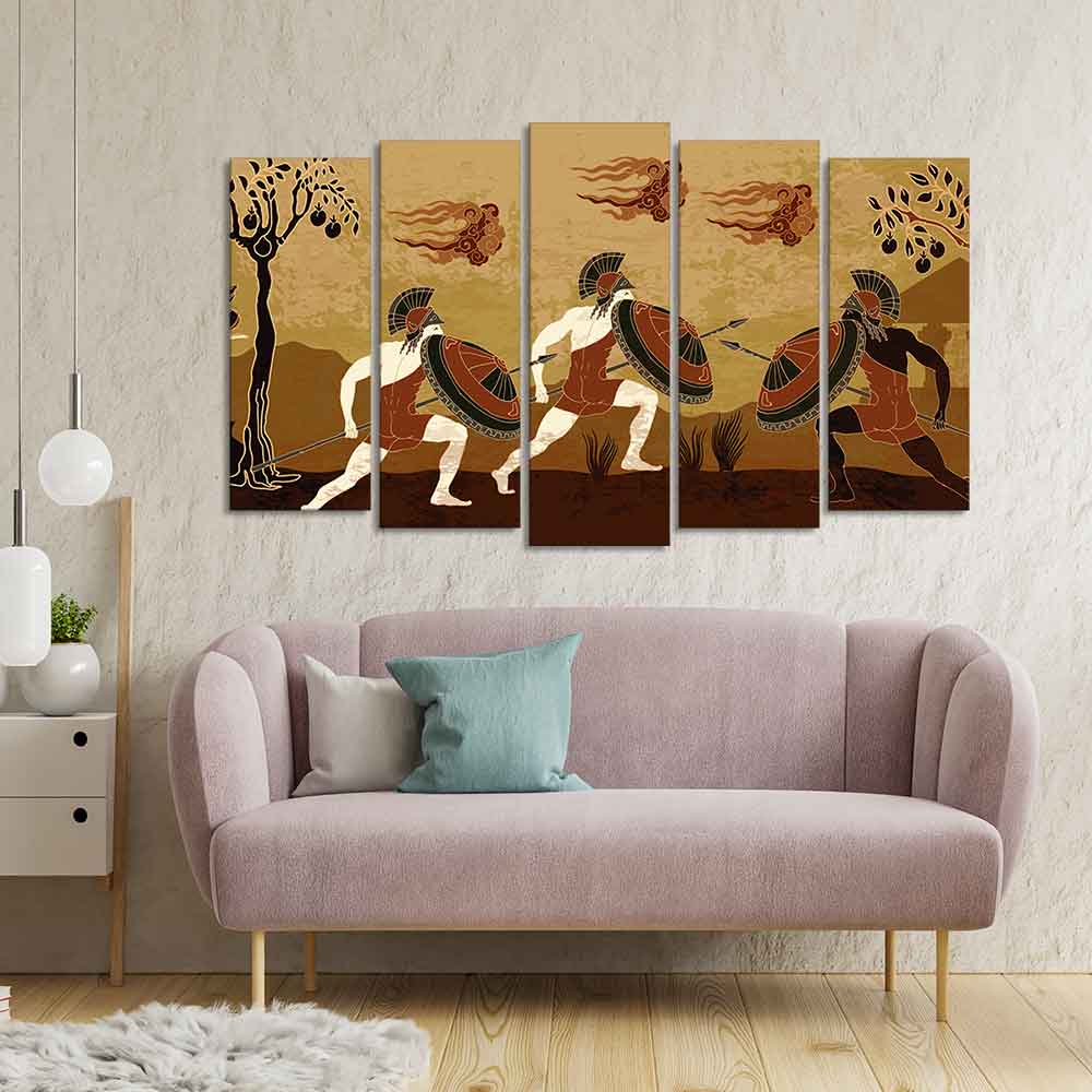 Ancient Greece Premium Wall Painting of Five Pieces - Image 3