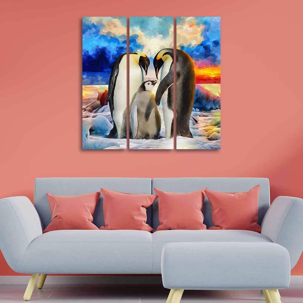 Animal Wall Painting of Penguins Set of 3 Pieces - Image 2