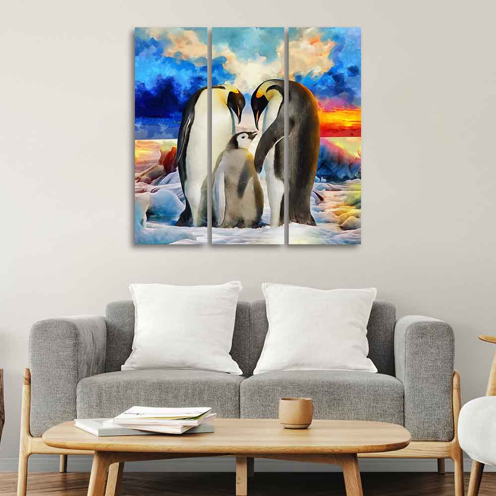 Animal Wall Painting of Penguins Set of 3 Pieces - Image 3