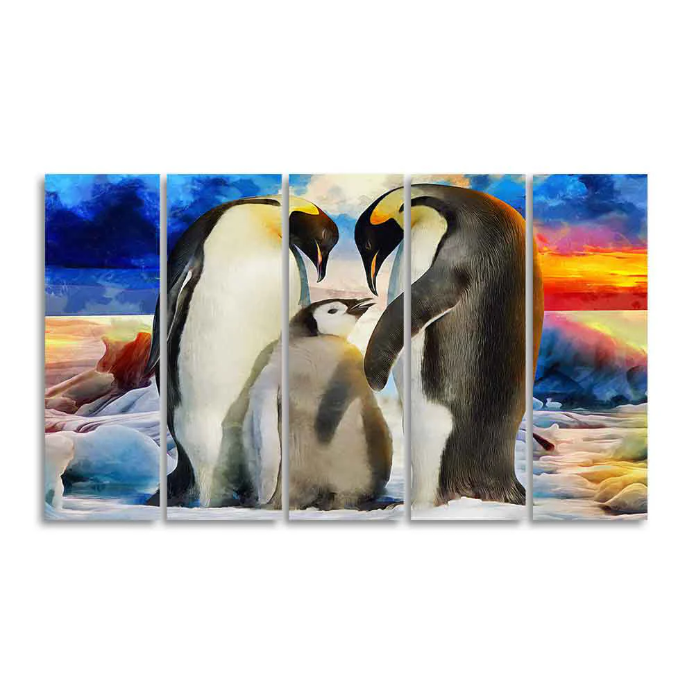 Animal Wall Painting of Penguins Set of Five Pieces - Image 4