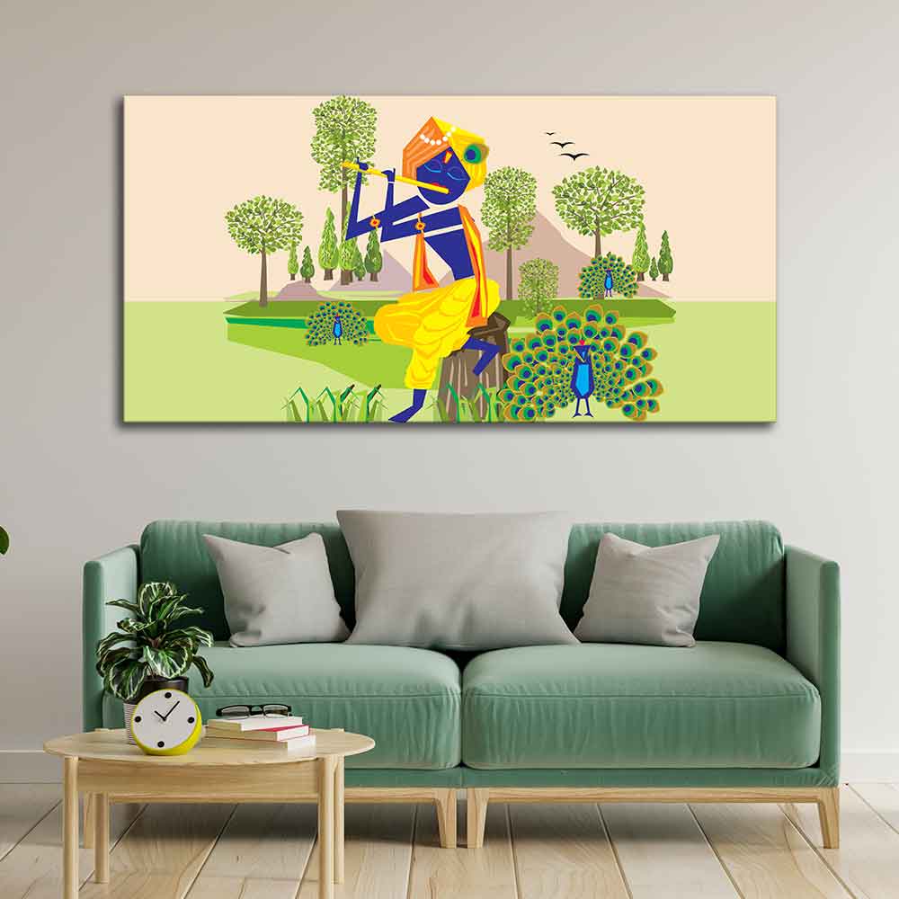 Animated Little Krishna With Flute Canvas Wall Painting - Image 3