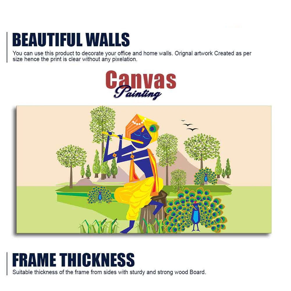 Animated Little Krishna With Flute Canvas Wall Painting - Image 6