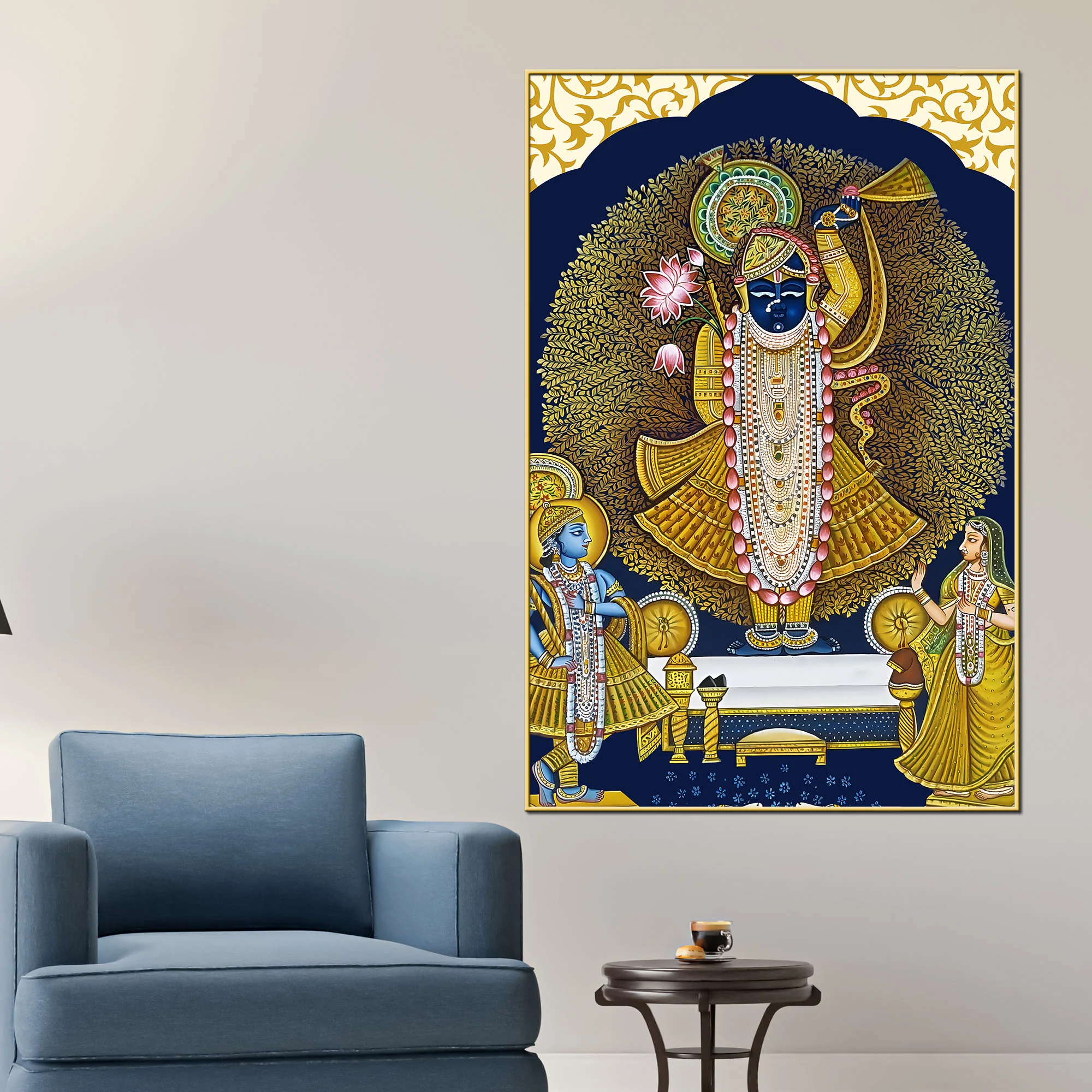 Antique Lord Shrinathji Pichwai Styled Canvas Wall Painting - Image 2