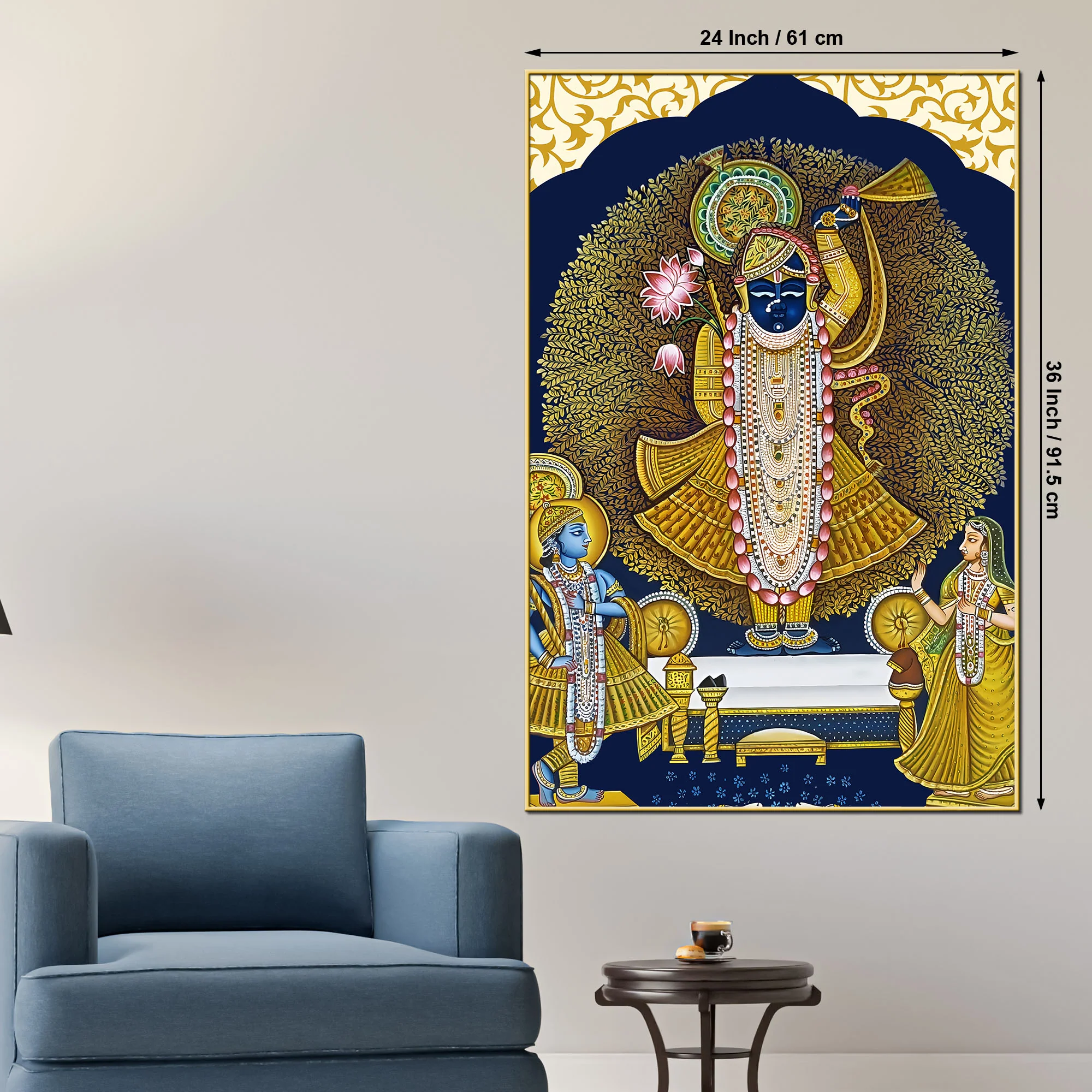 Antique Lord Shrinathji Pichwai Styled Canvas Wall Painting - Image 5