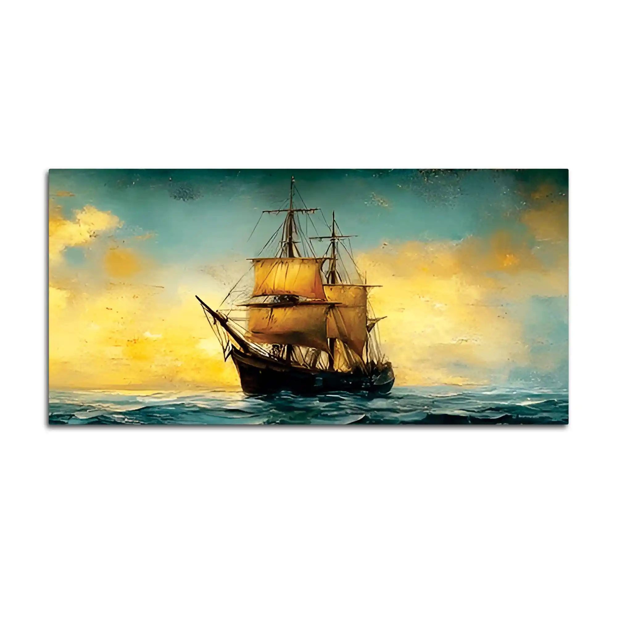 Antique Style Ocean Sailing Ship Abstract Canvas Wall Painting - Image 4