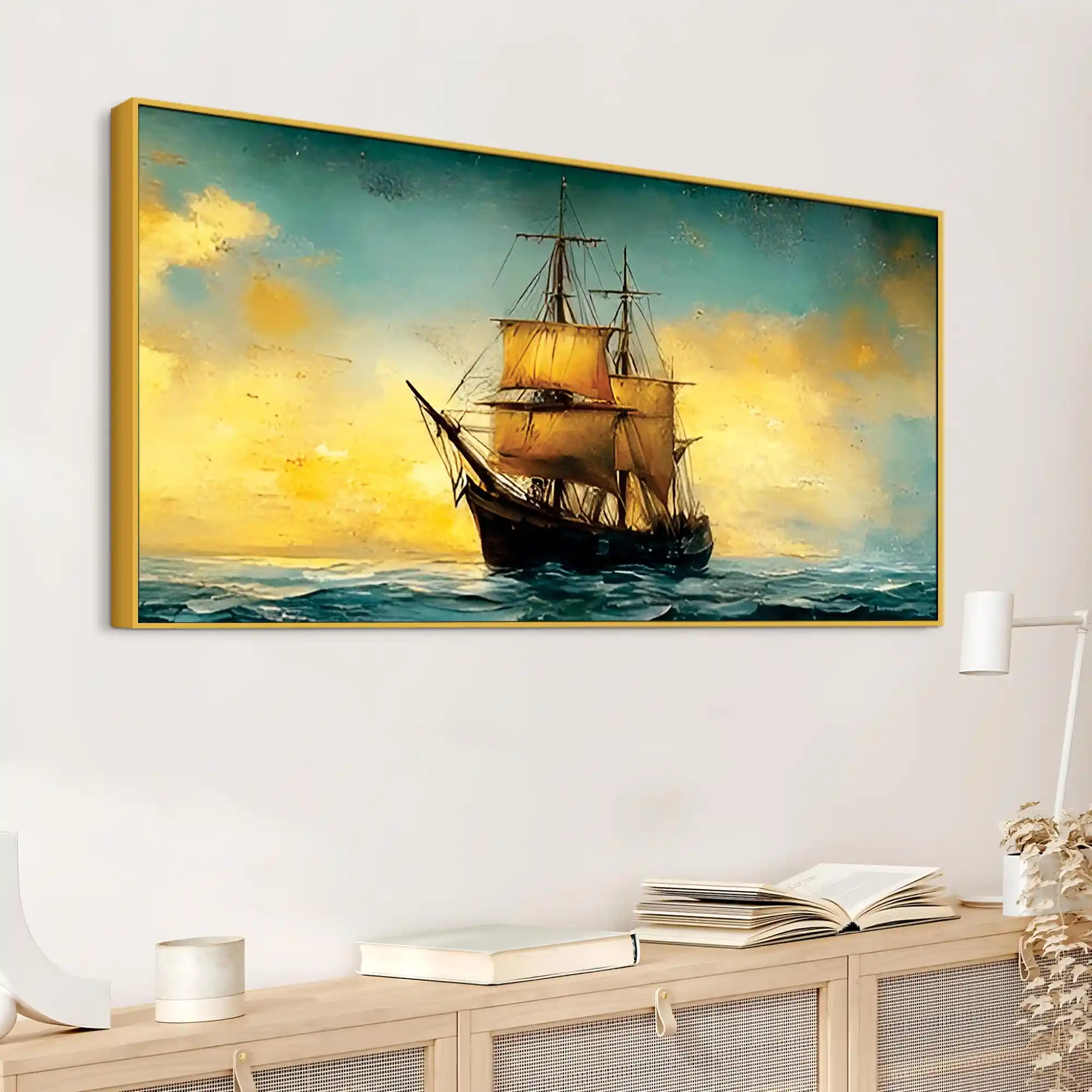 Antique Style Ocean Sailing Ship Abstract Canvas Wall Painting - Image 5