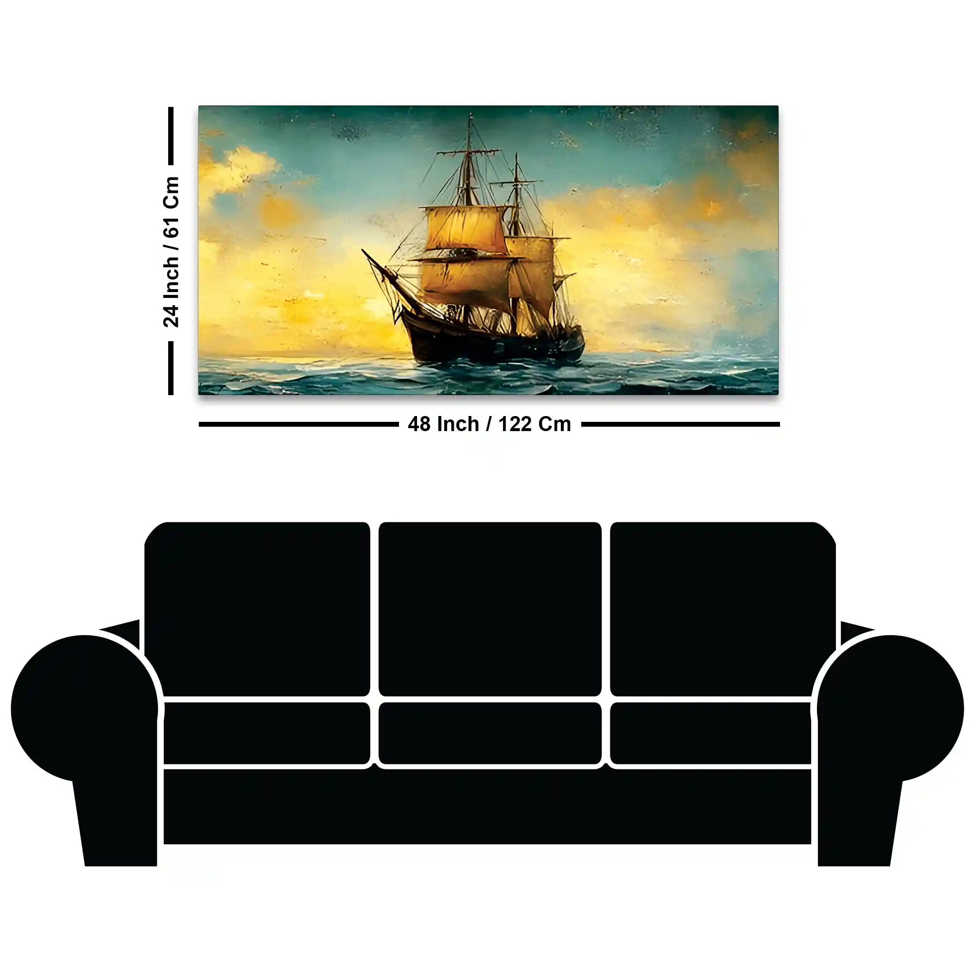 Antique Style Ocean Sailing Ship Abstract Canvas Wall Painting - Image 8