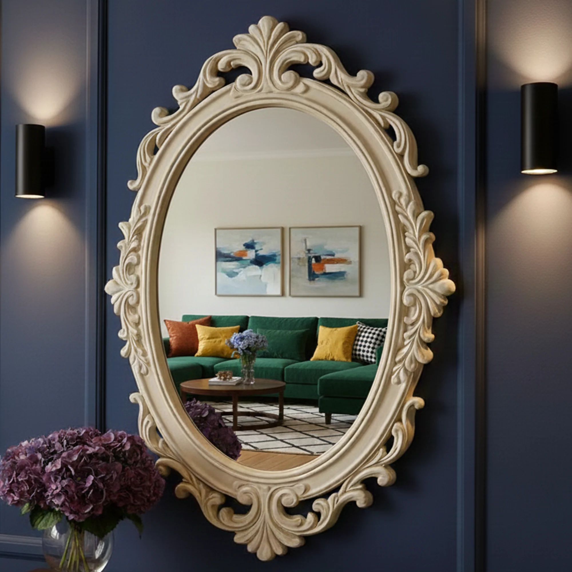 Antique Style Oval 3D Wall Mirror with Ornate Carved Frame – Luxury Decorative Wall Mirrors for Home & Studio - Image 4