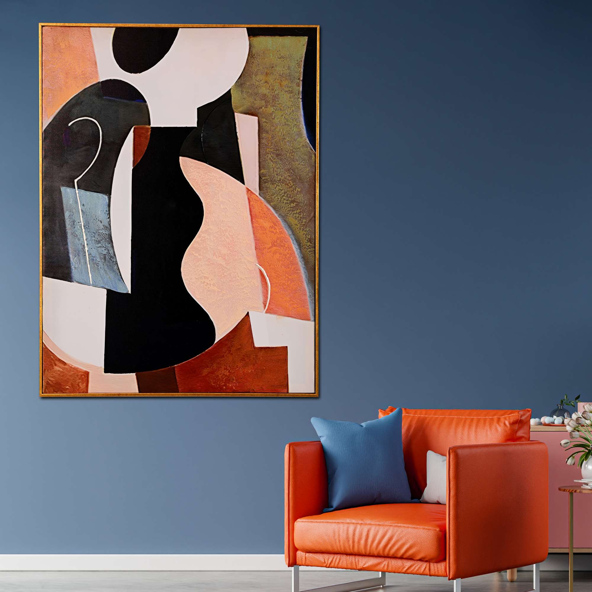 Architectural Rhythms Abstract Hand Painted Wall Painting with Floating Frame - Image 2