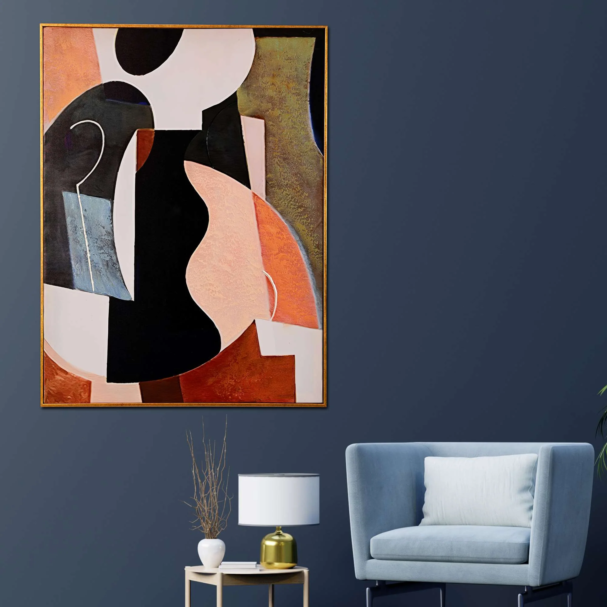 Architectural Rhythms Abstract Hand Painted Wall Painting with Floating Frame - Image 3
