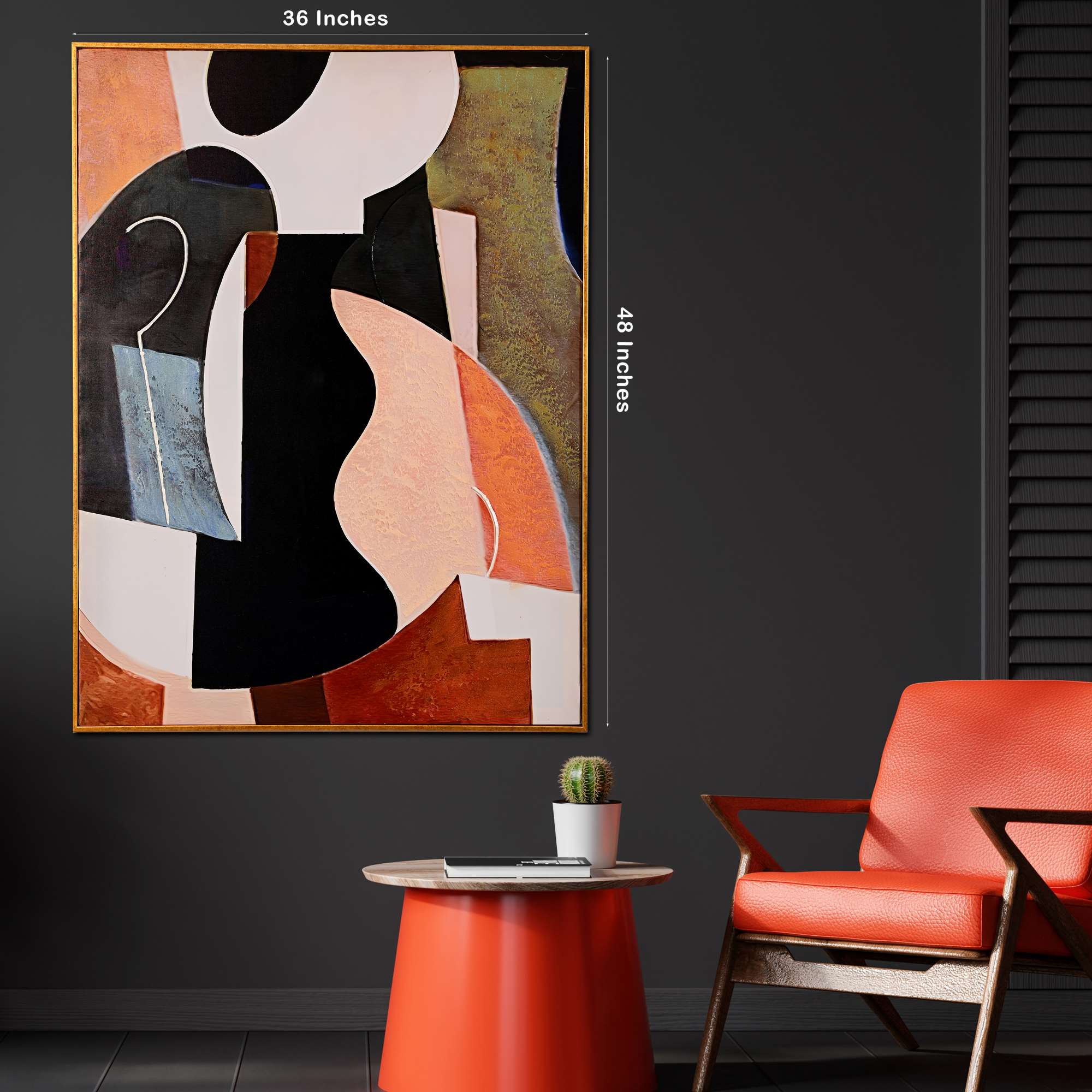 Architectural Rhythms Abstract Hand Painted Wall Painting with Floating Frame - Image 5