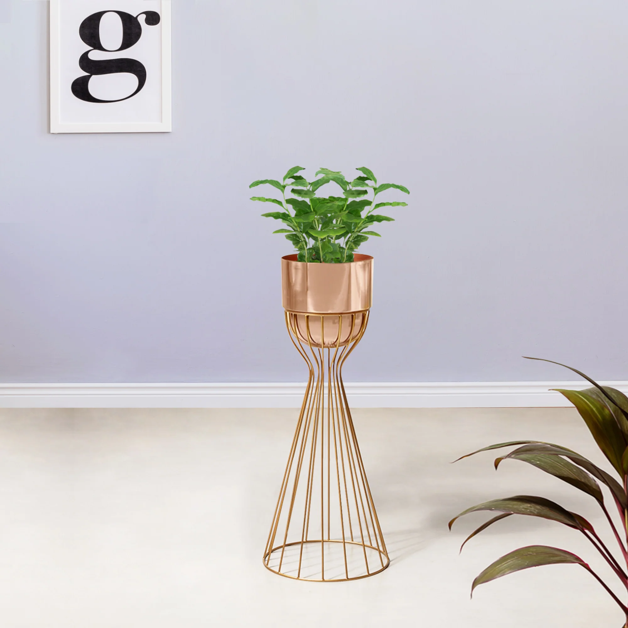 Artful Foliage Gold Stand & Ross Gold Pot - Medium Size Planter - Image 2