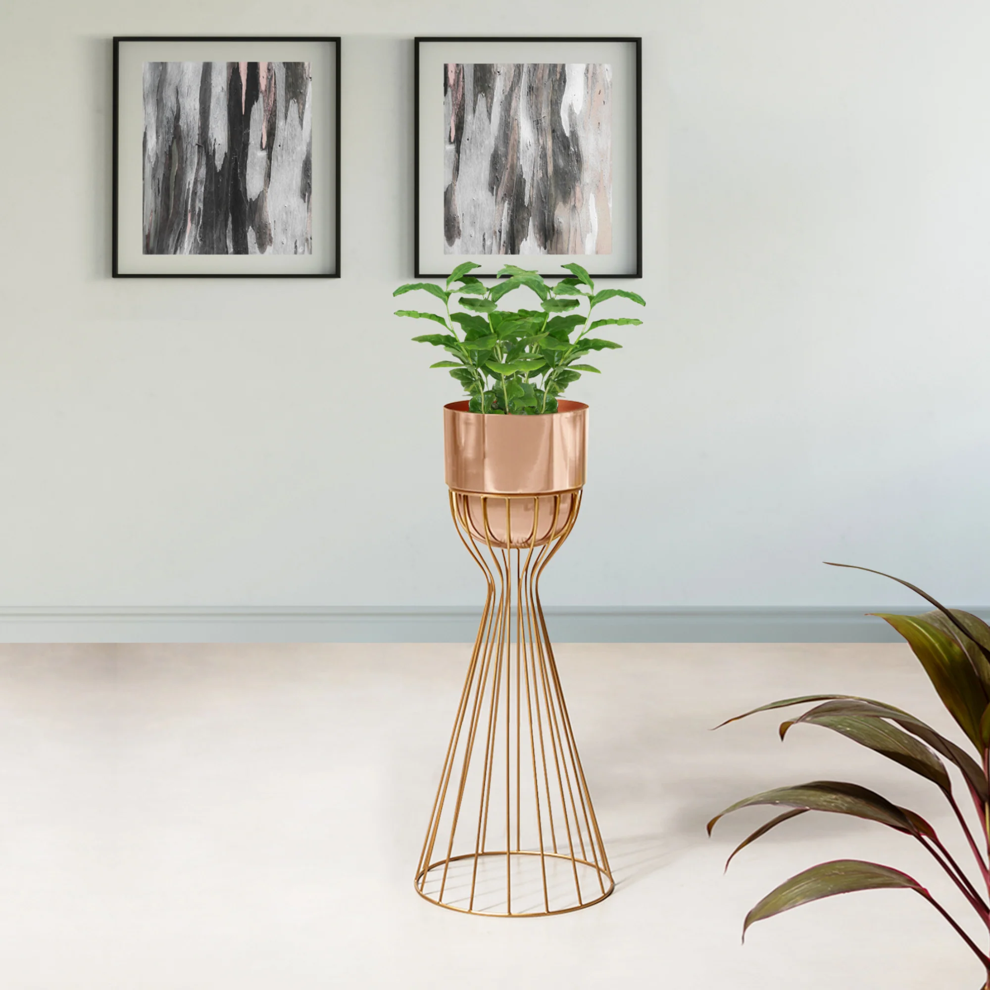 Artful Foliage Gold Stand & Ross Gold Pot - Medium Size Planter - Image 3