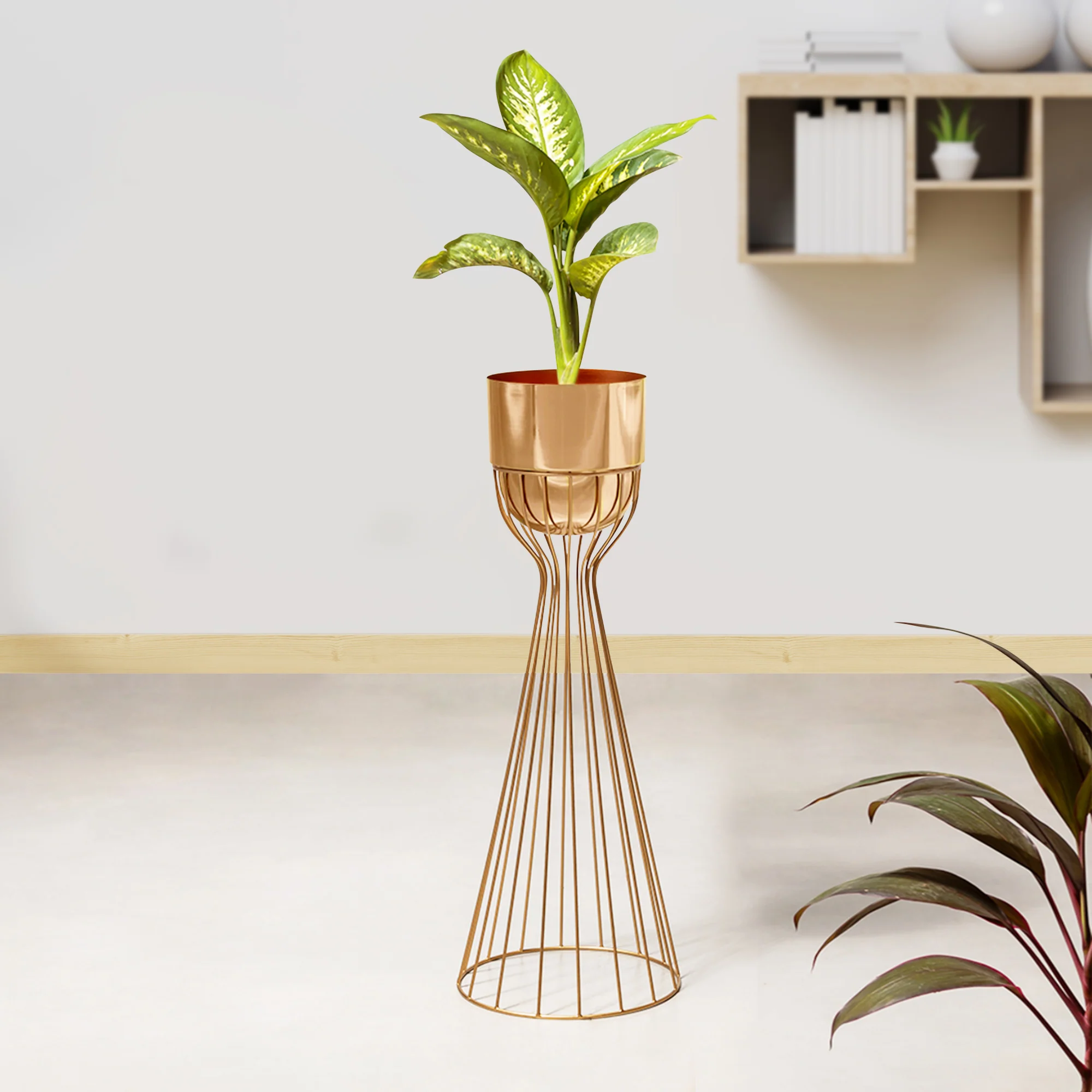 Artful Foliage Golden Stand & Gold Pot - Large Size Planter - Image 2