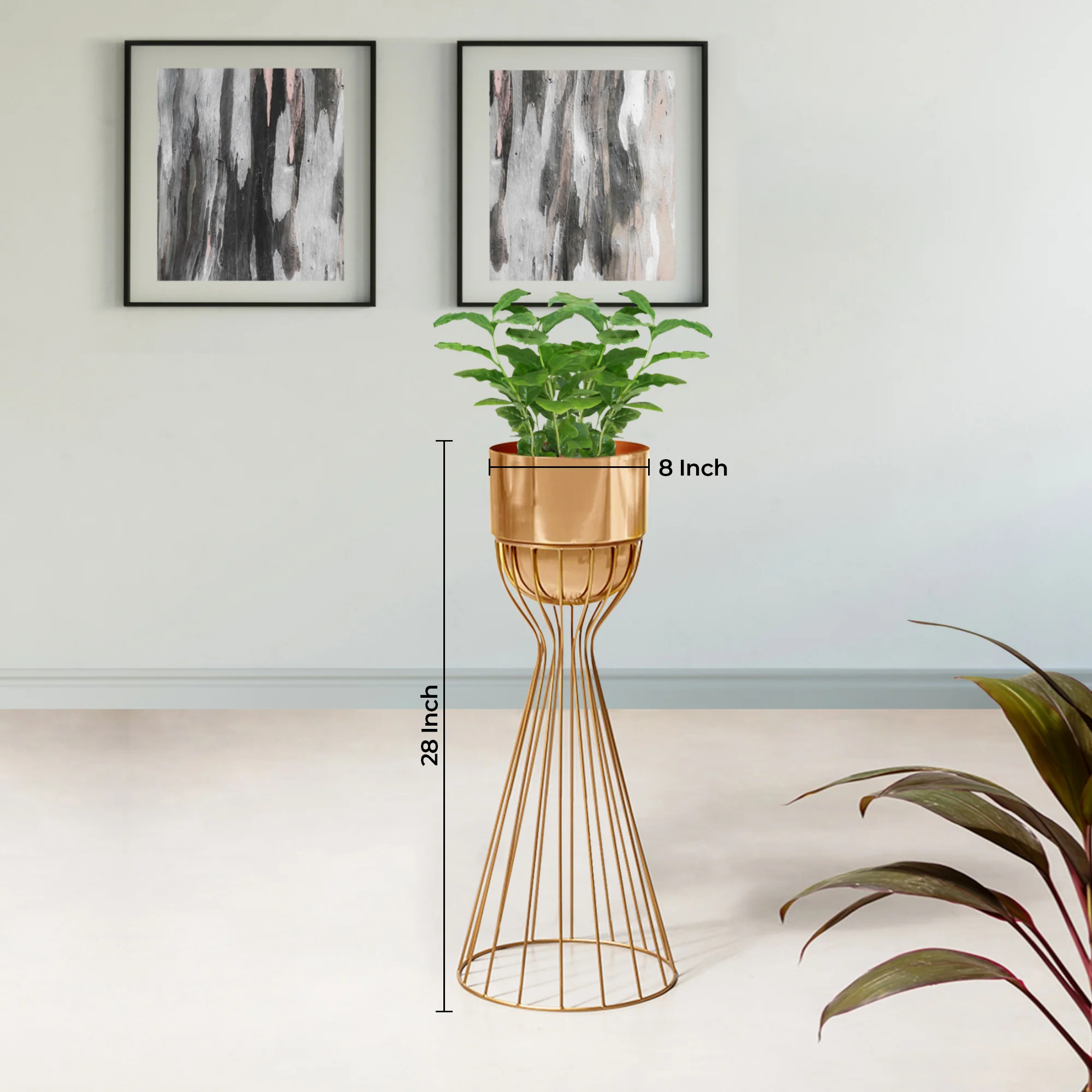 Artful Foliage Golden Stand & Gold Pot - Medium Size Planter - Image 3