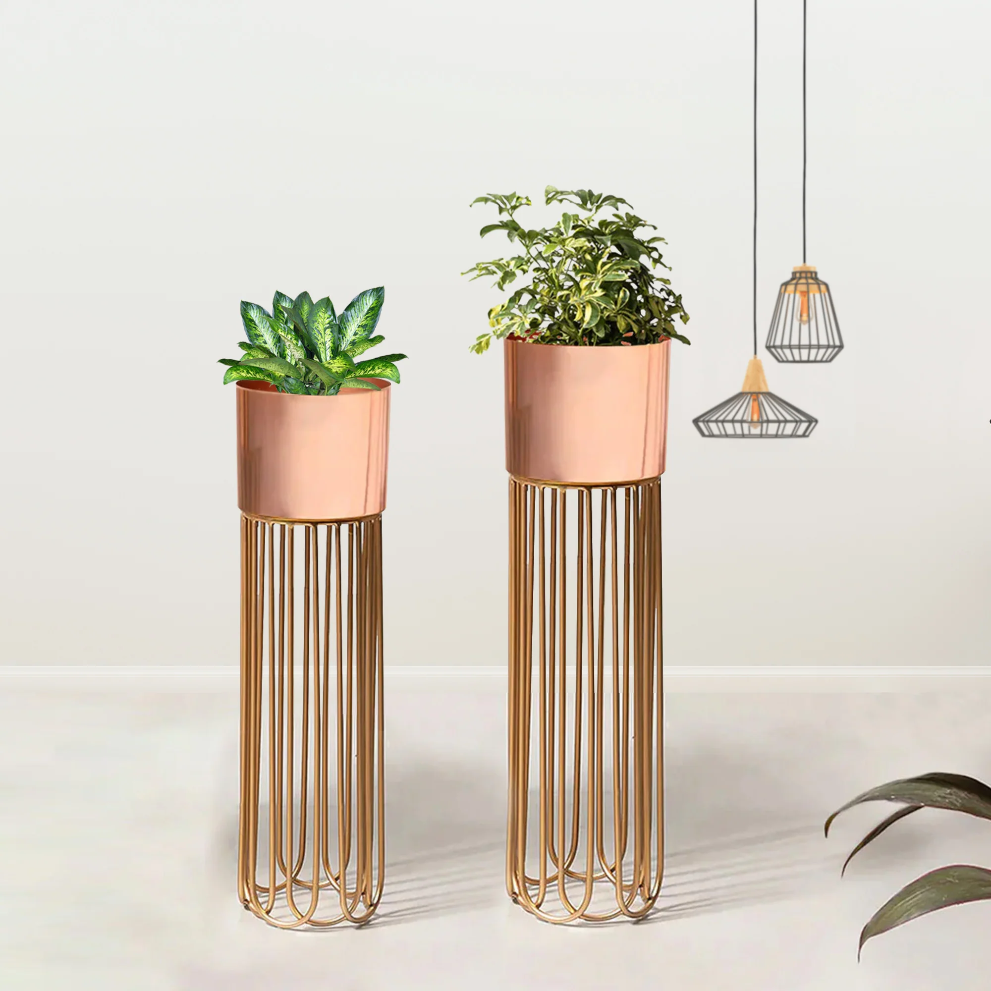 Artisan Arboretum Gold Stand & Ross Gold Pot Planters Set of 2 - Image 2
