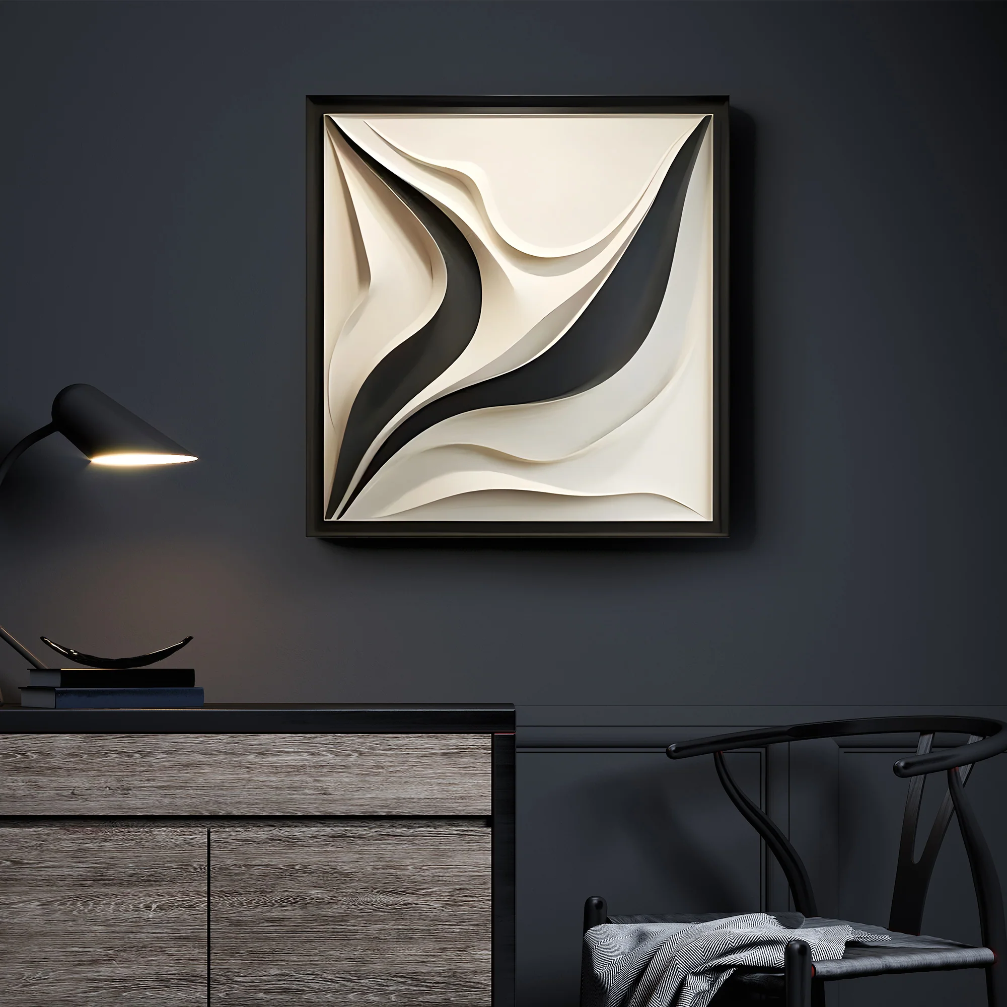 Artistic 3D Panel with Organic Wave Shapes in Monochrome Finish - Image 2