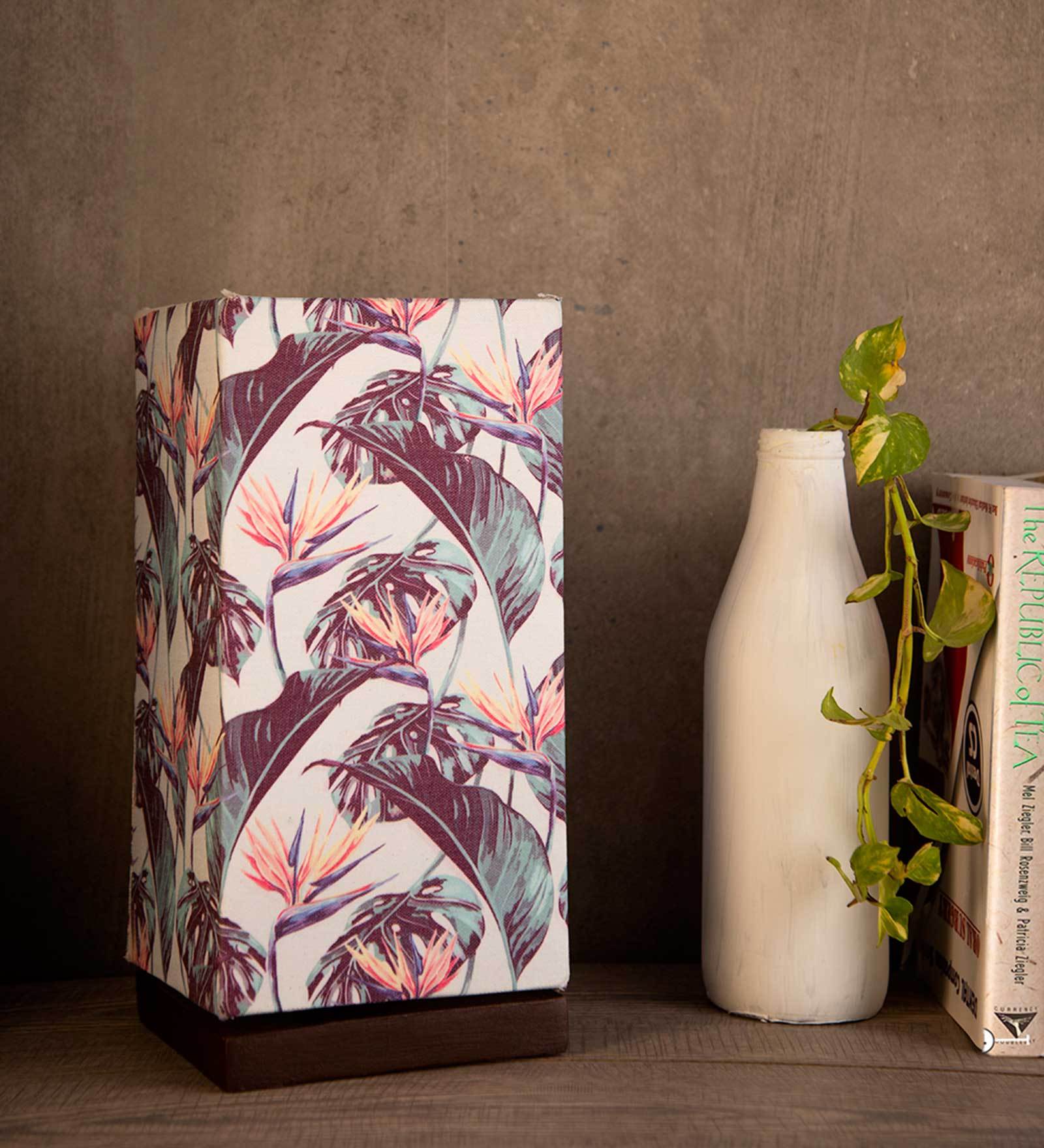 Artistic Birds Of Paradise Multicolor Printed Table Lamp with Wooden Finish Base - Image 2