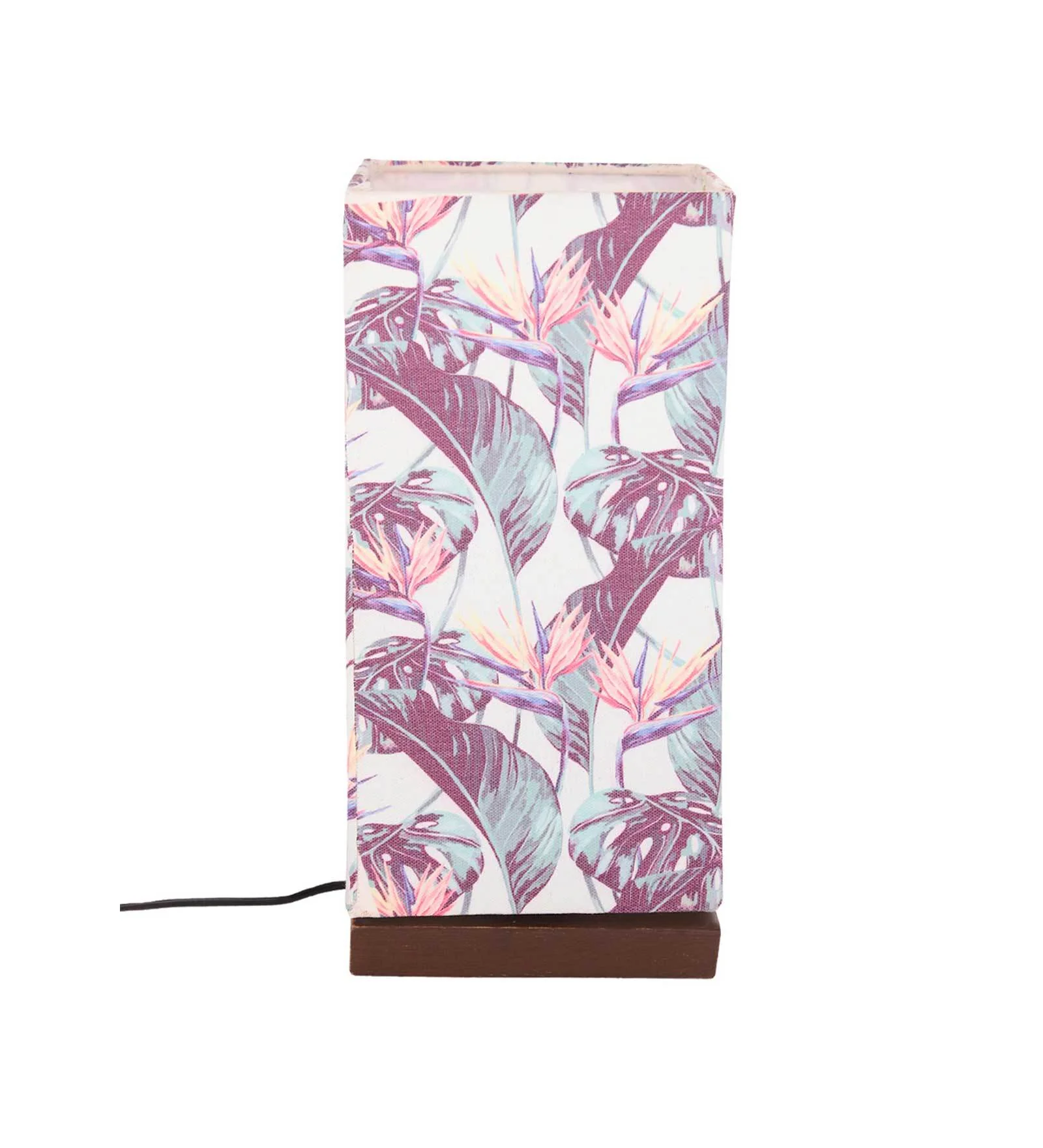 Artistic Birds Of Paradise Multicolor Printed Table Lamp with Wooden Finish Base - Image 4