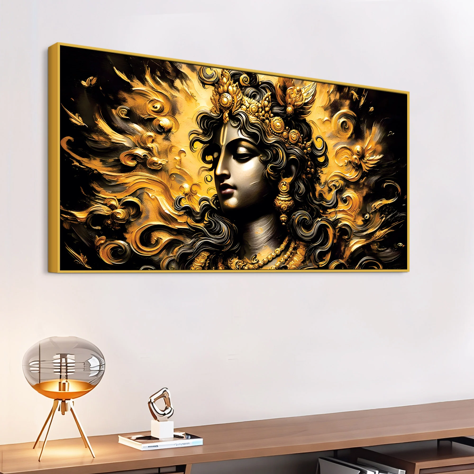 Artistic Lord Krishna Gold Effect Canvas Painting for Home Interiors - Image 5