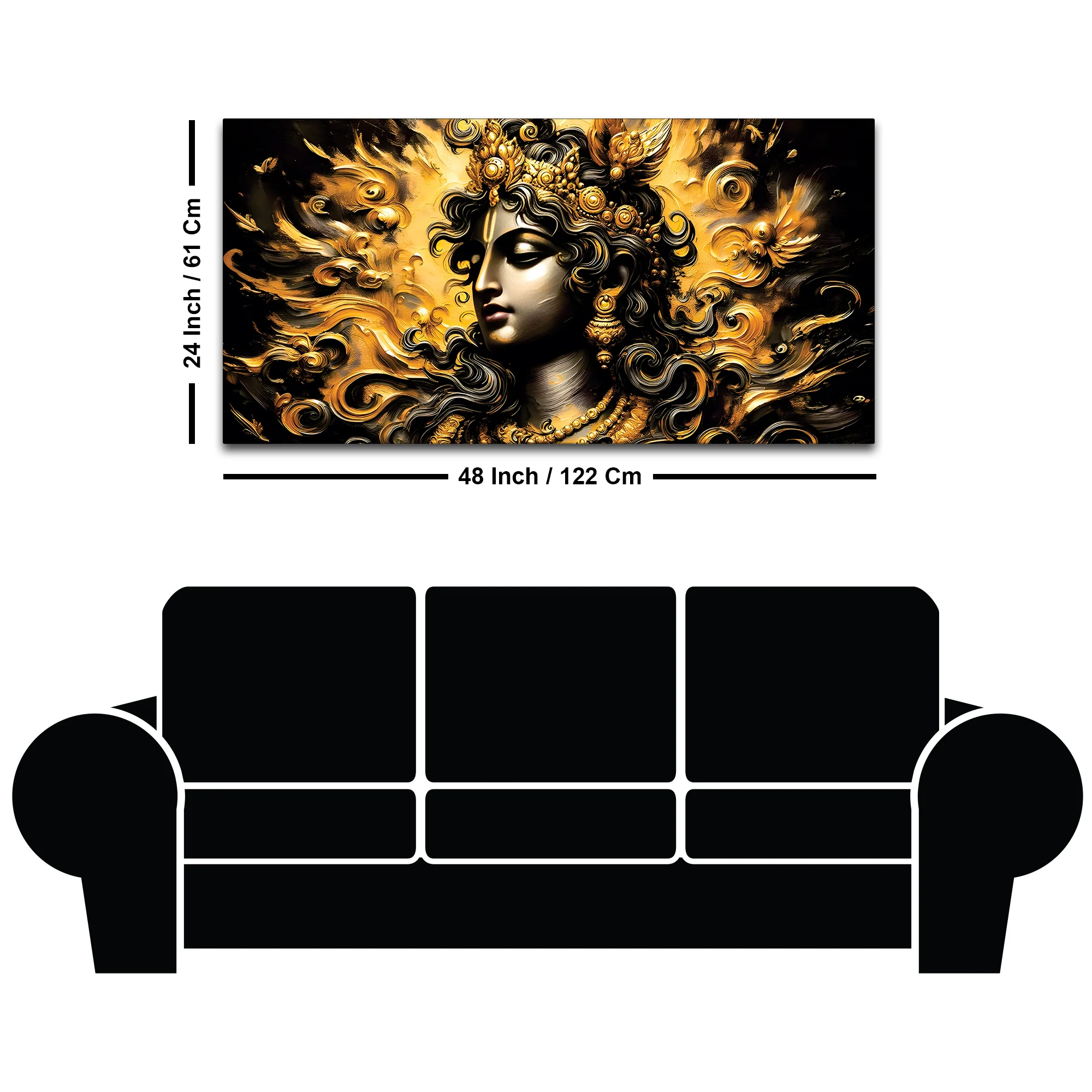Artistic Lord Krishna Gold Effect Canvas Painting for Home Interiors - Image 8